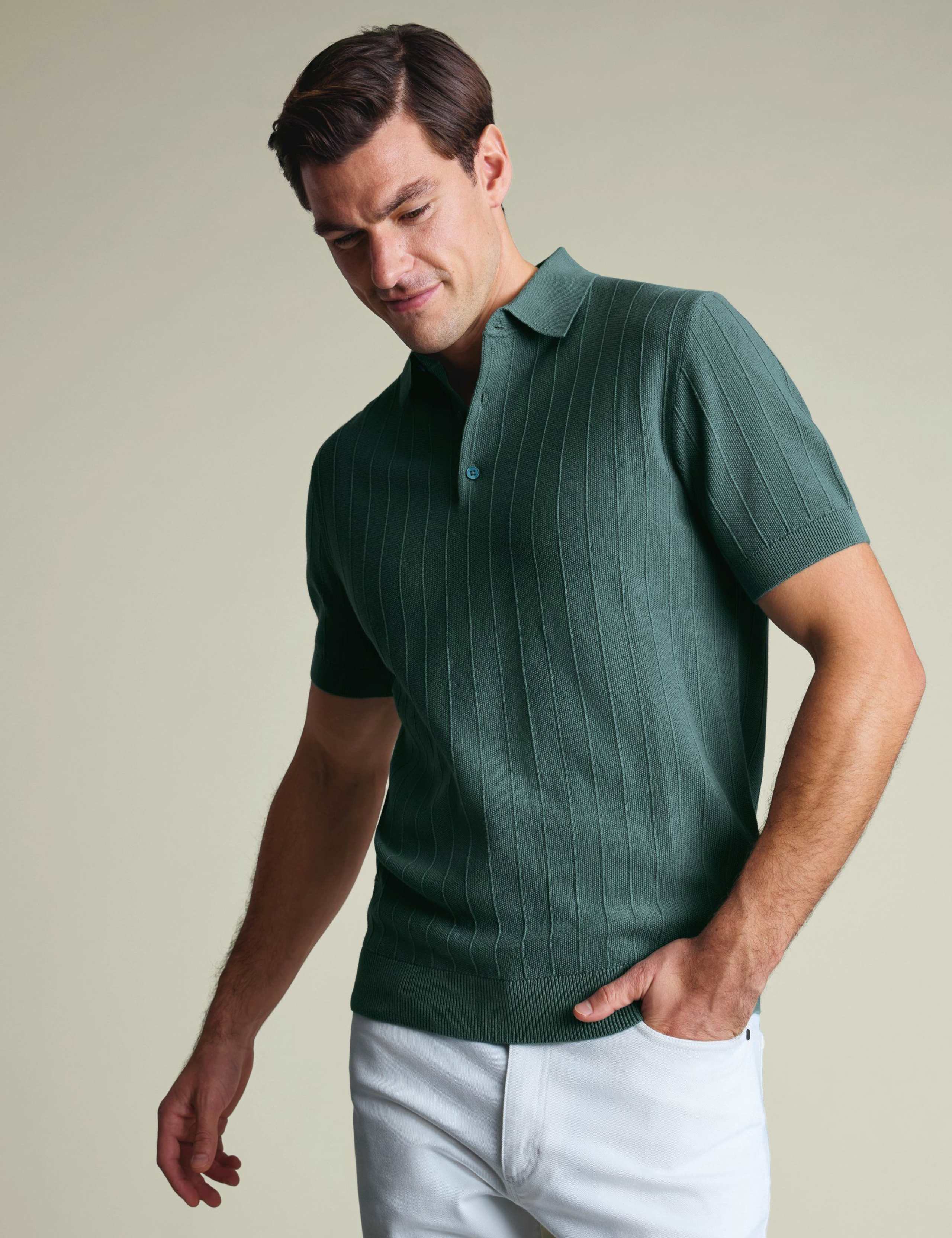 Pure Cotton Textured Knitted Polo Shirt