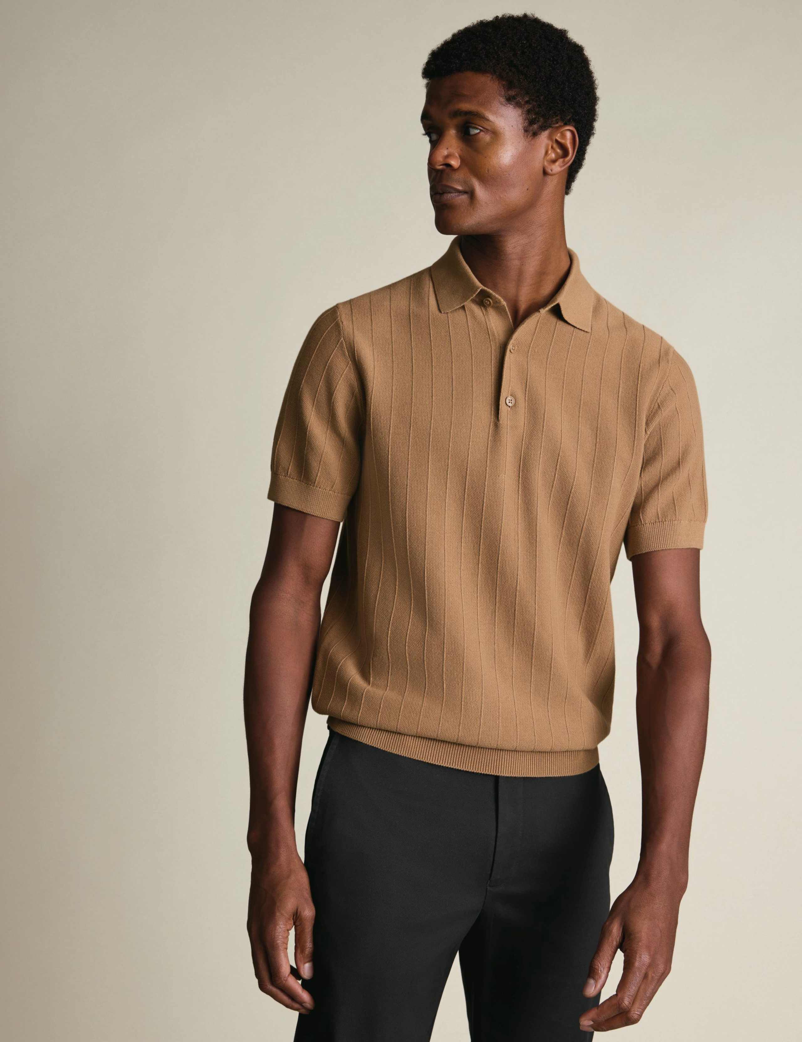 Pure Cotton Textured Knitted Polo Shirt
