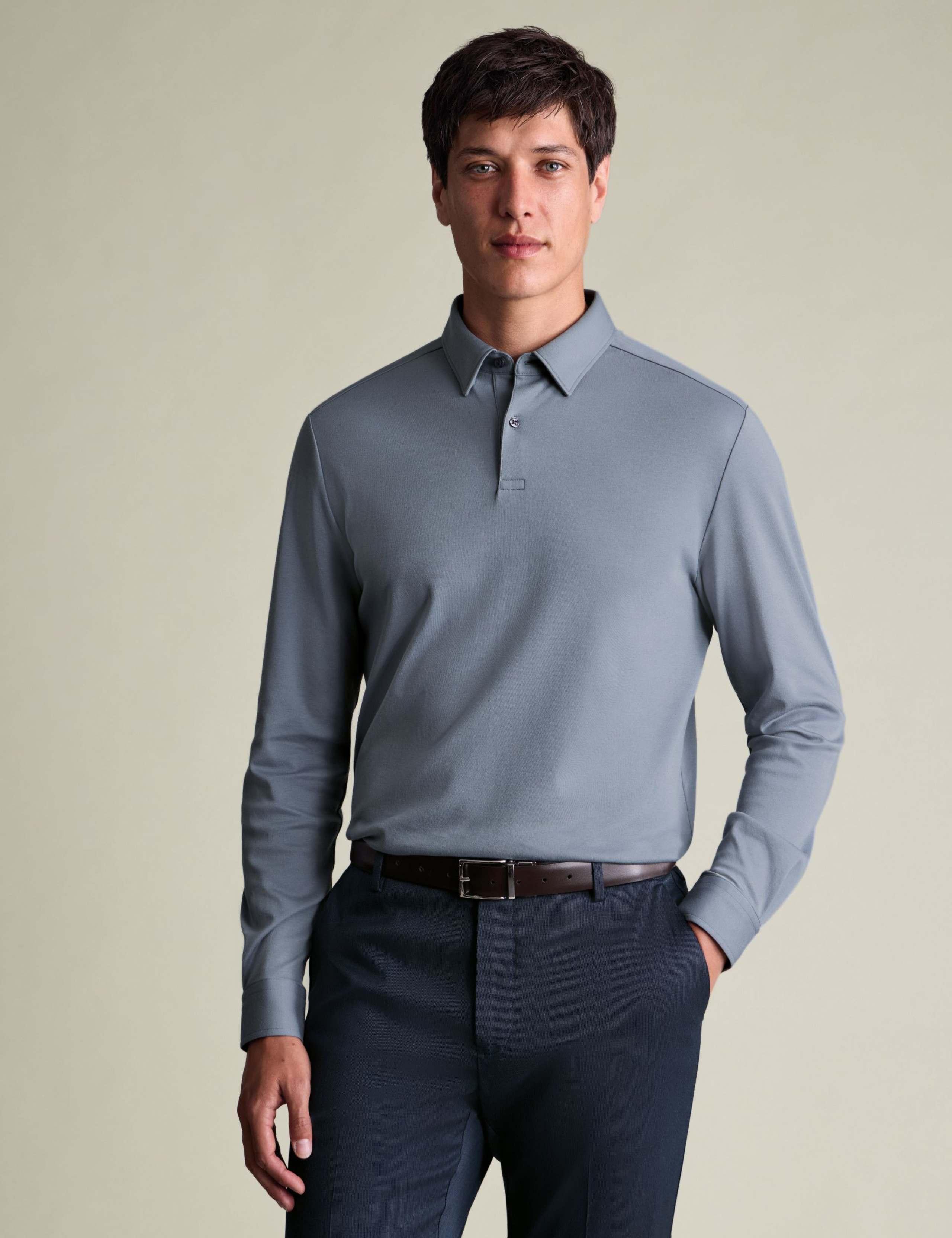 Pure Cotton Jersey Long Sleeve Polo Shirt