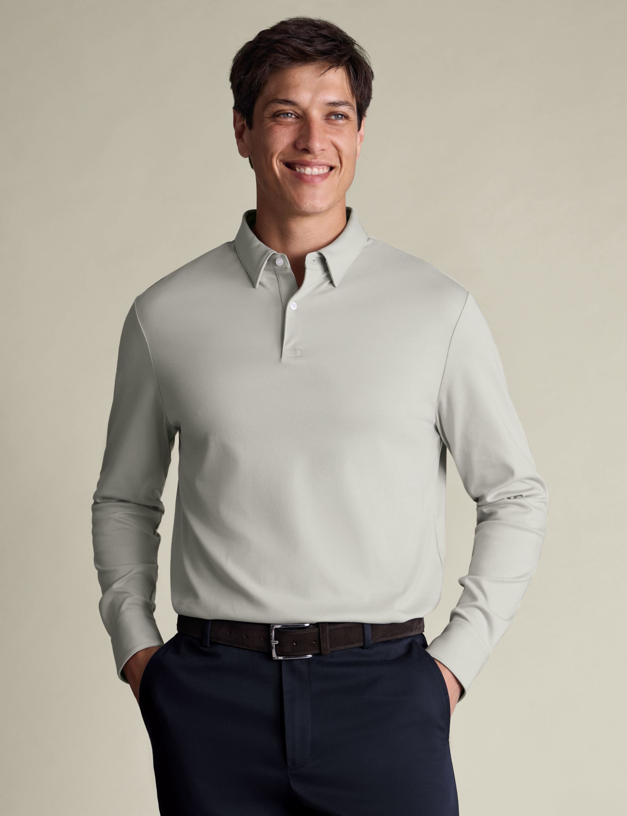 Pure Cotton Jersey Long Sleeve Polo Shirt