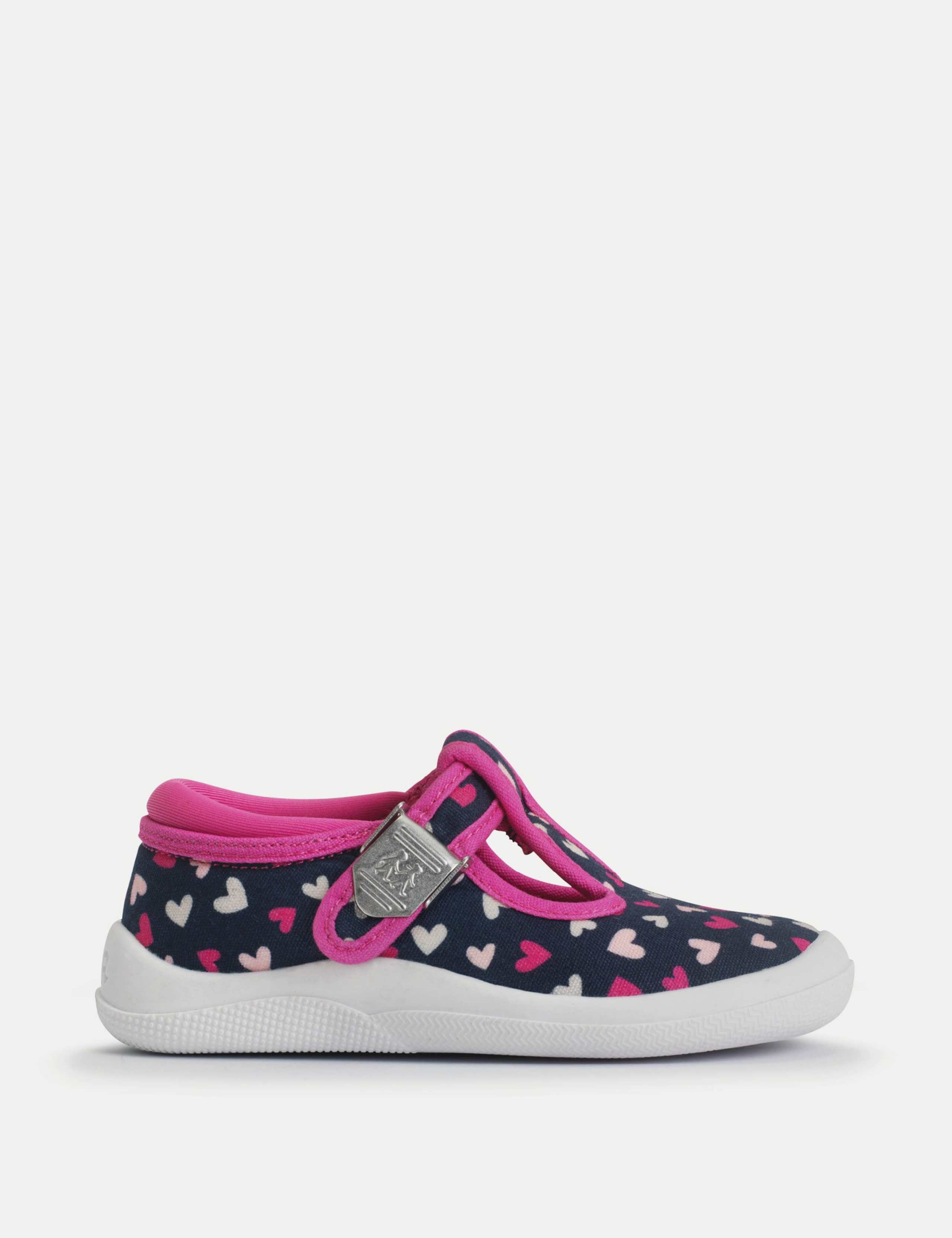 Kids' Canvas Heart T Bar Shoes (3 Small - 7 Small)