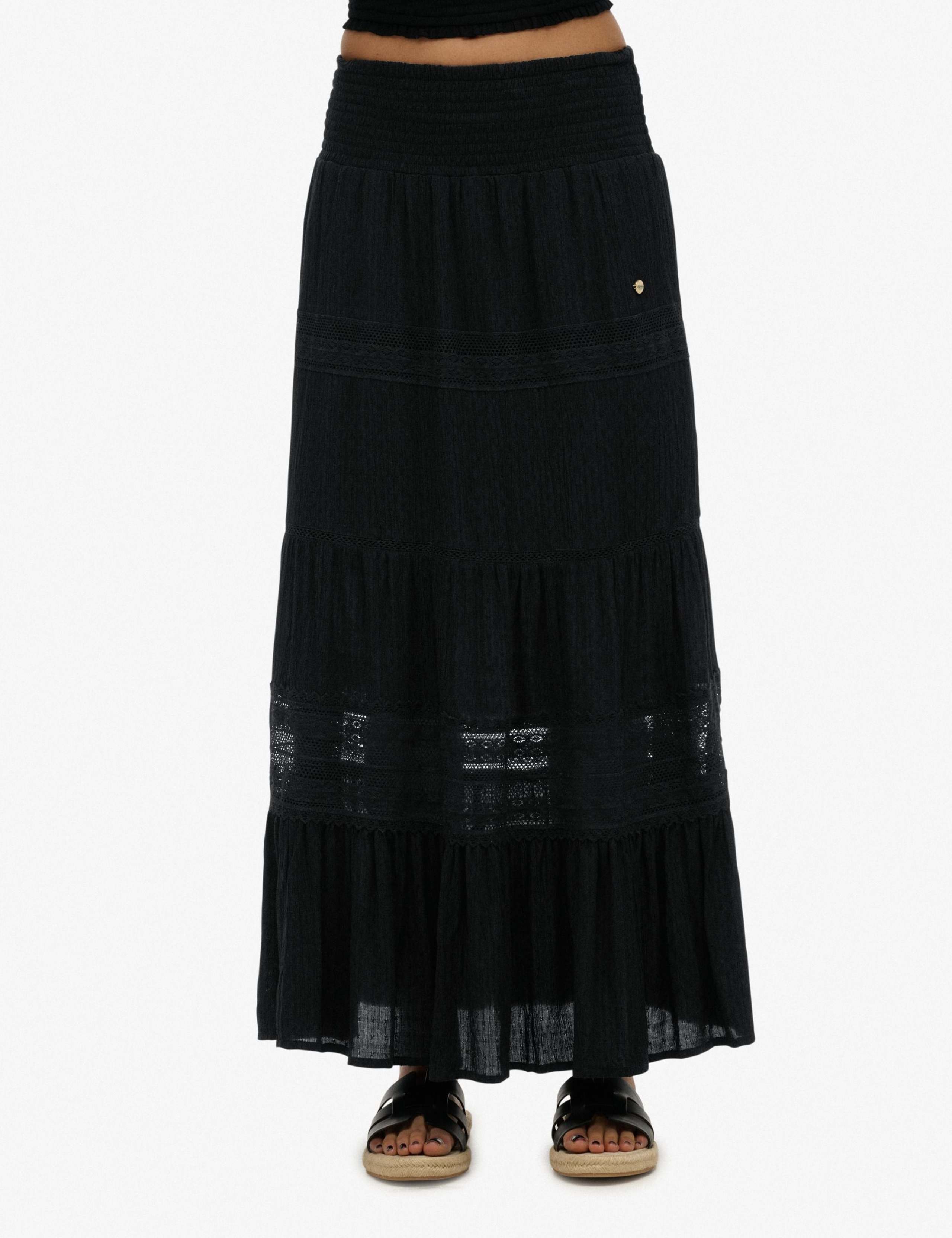 Lace Detail Maxi Tiered Skirt