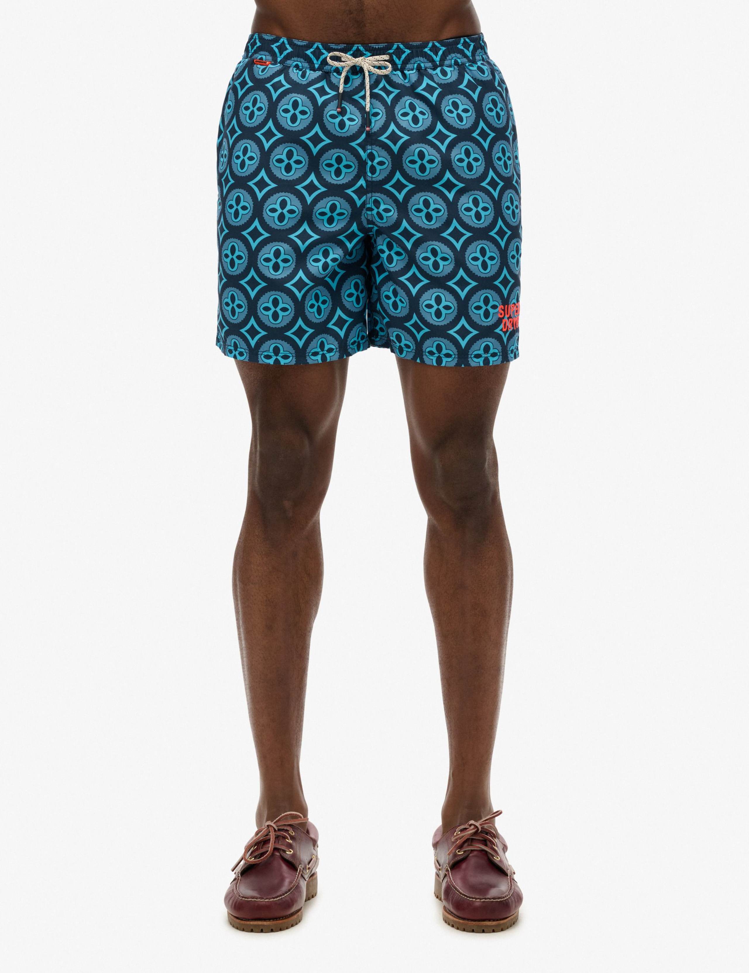 Pocketed Tile Print Swim Shorts