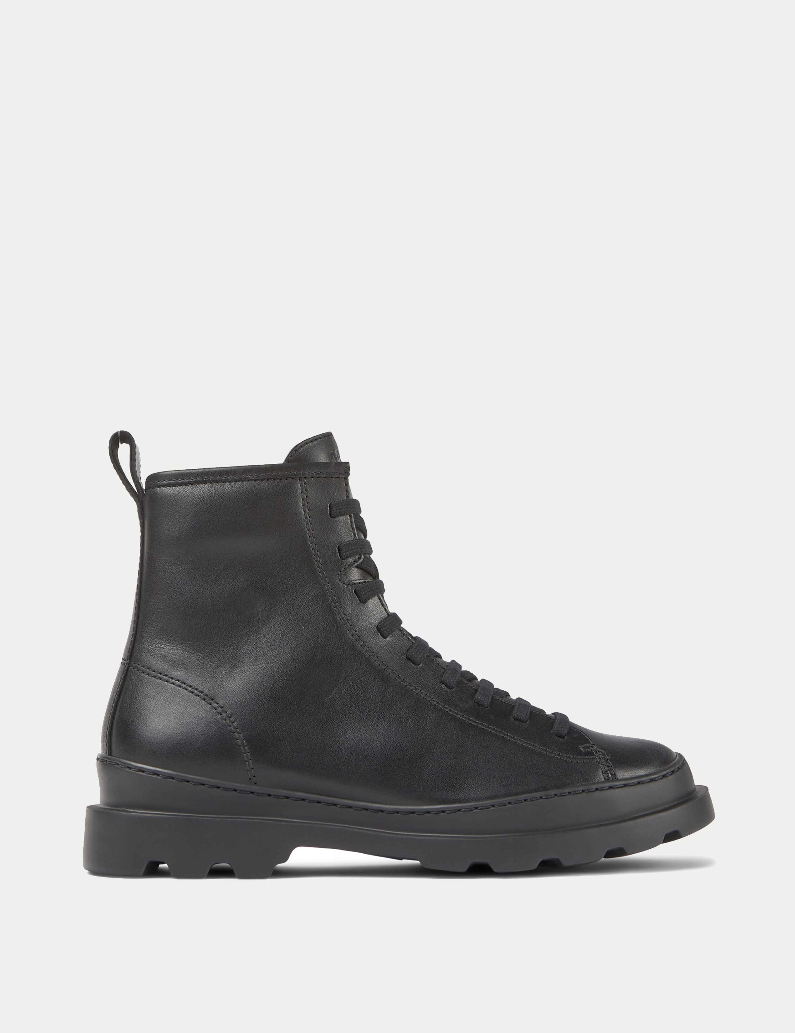 Leather Lace Up Block Heel Ankle Boots