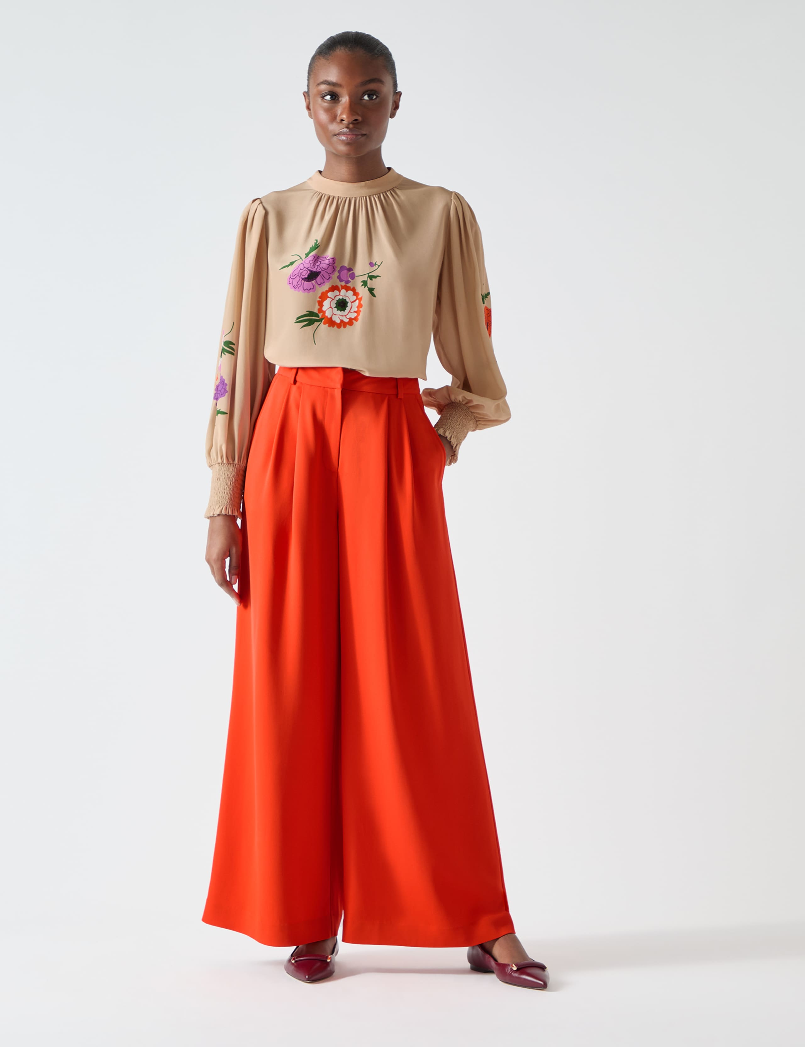 Pleat Front Wide Leg Trousers