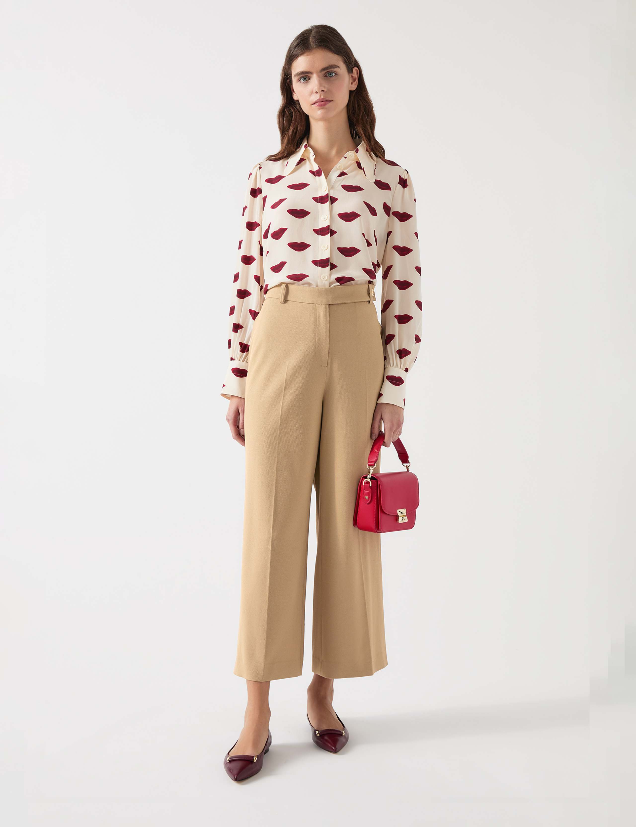 Twill Wide Leg Button Waist Trousers