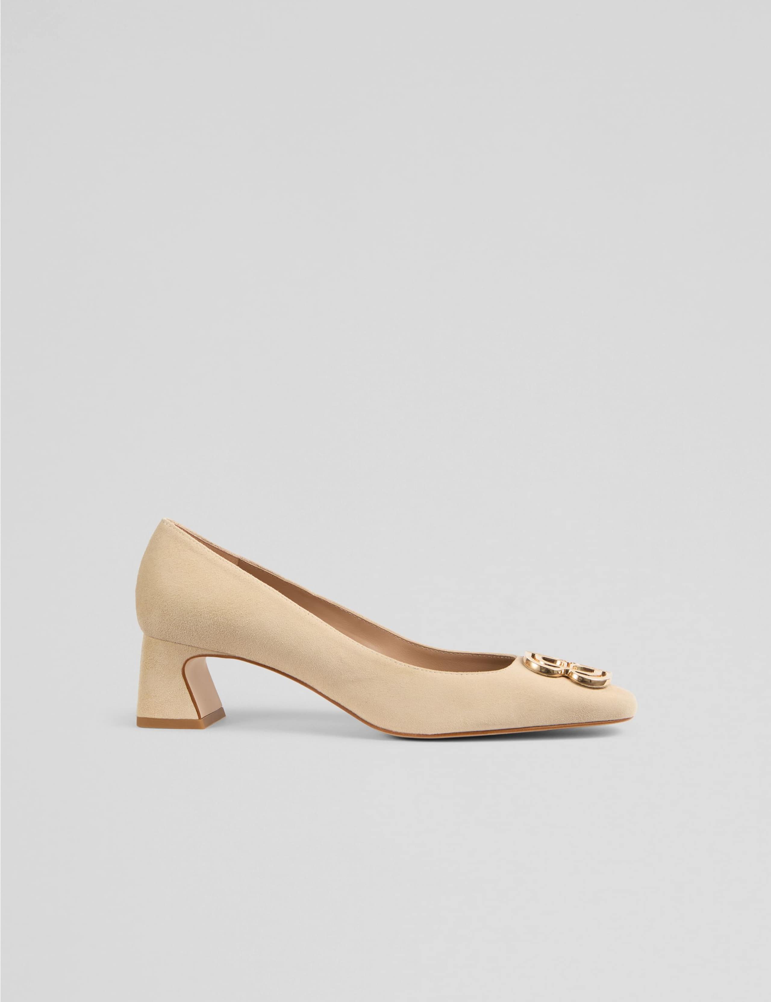 Suede Buckle Detail Block Heel Court Shoes