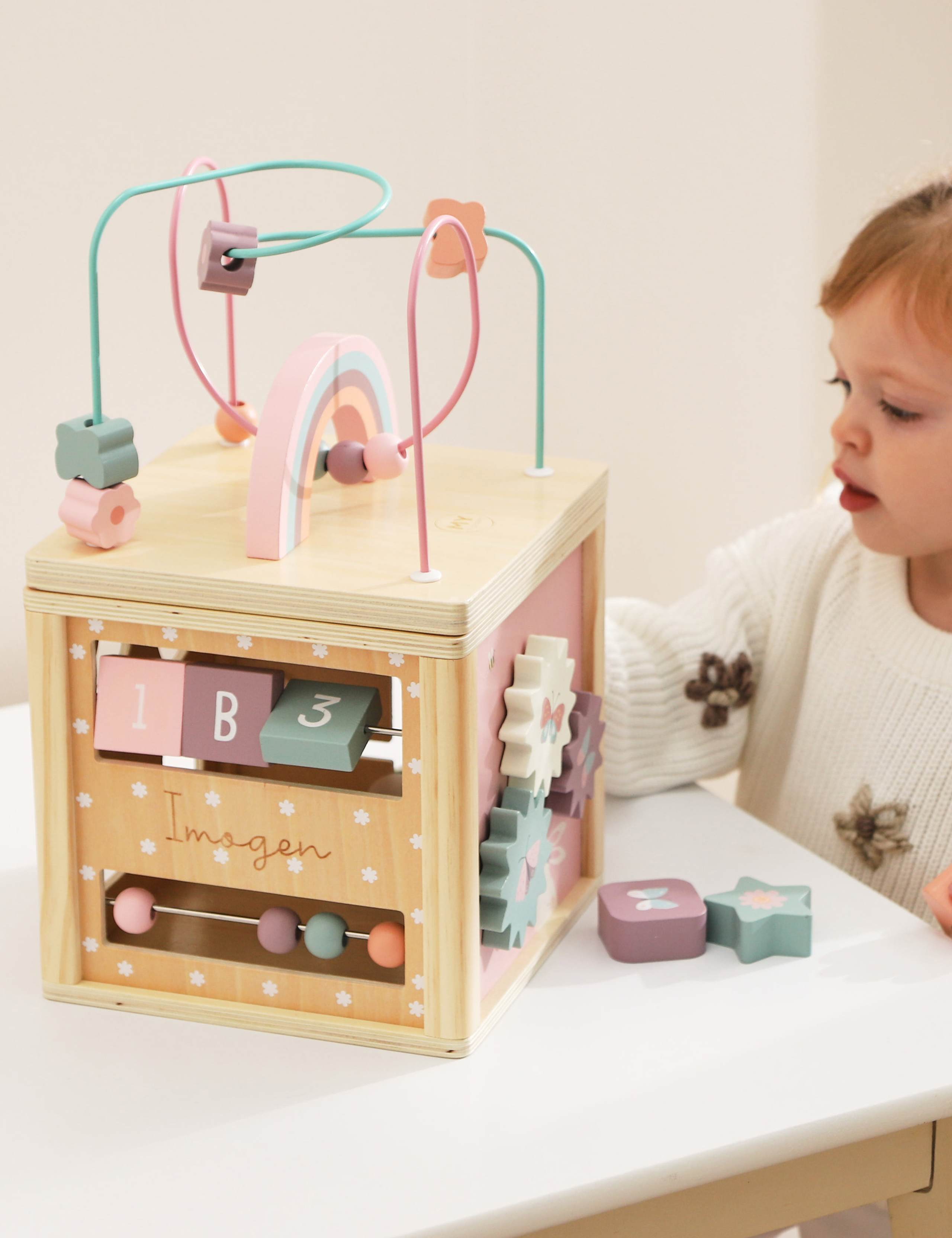 Personalised Pink Wooden Activity Cube