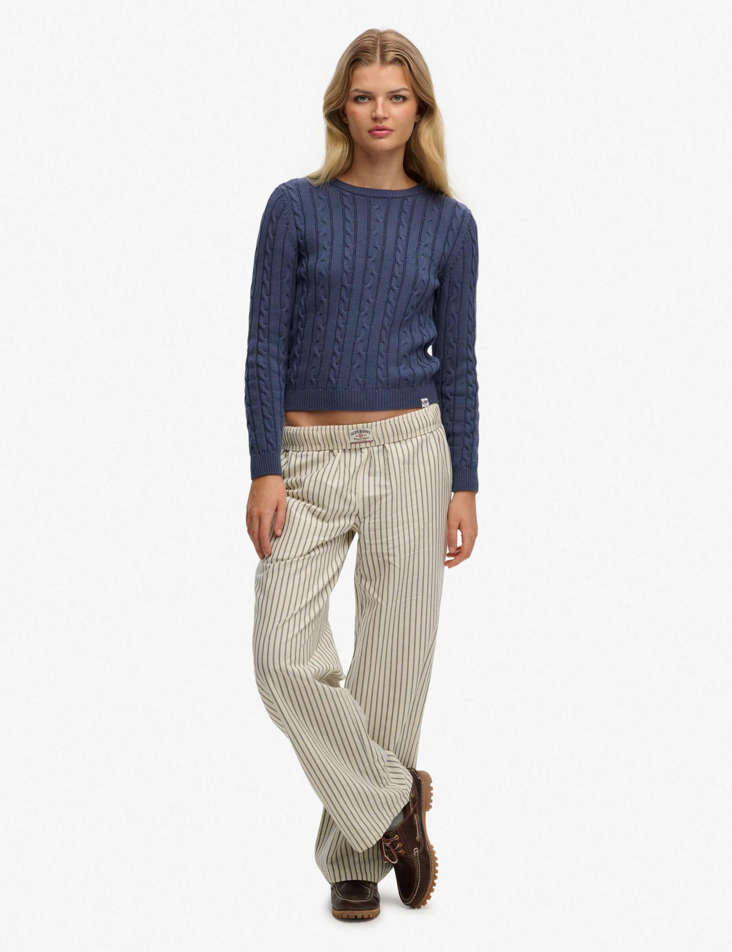 Pure Cotton Striped Elasticated Waist Trousers