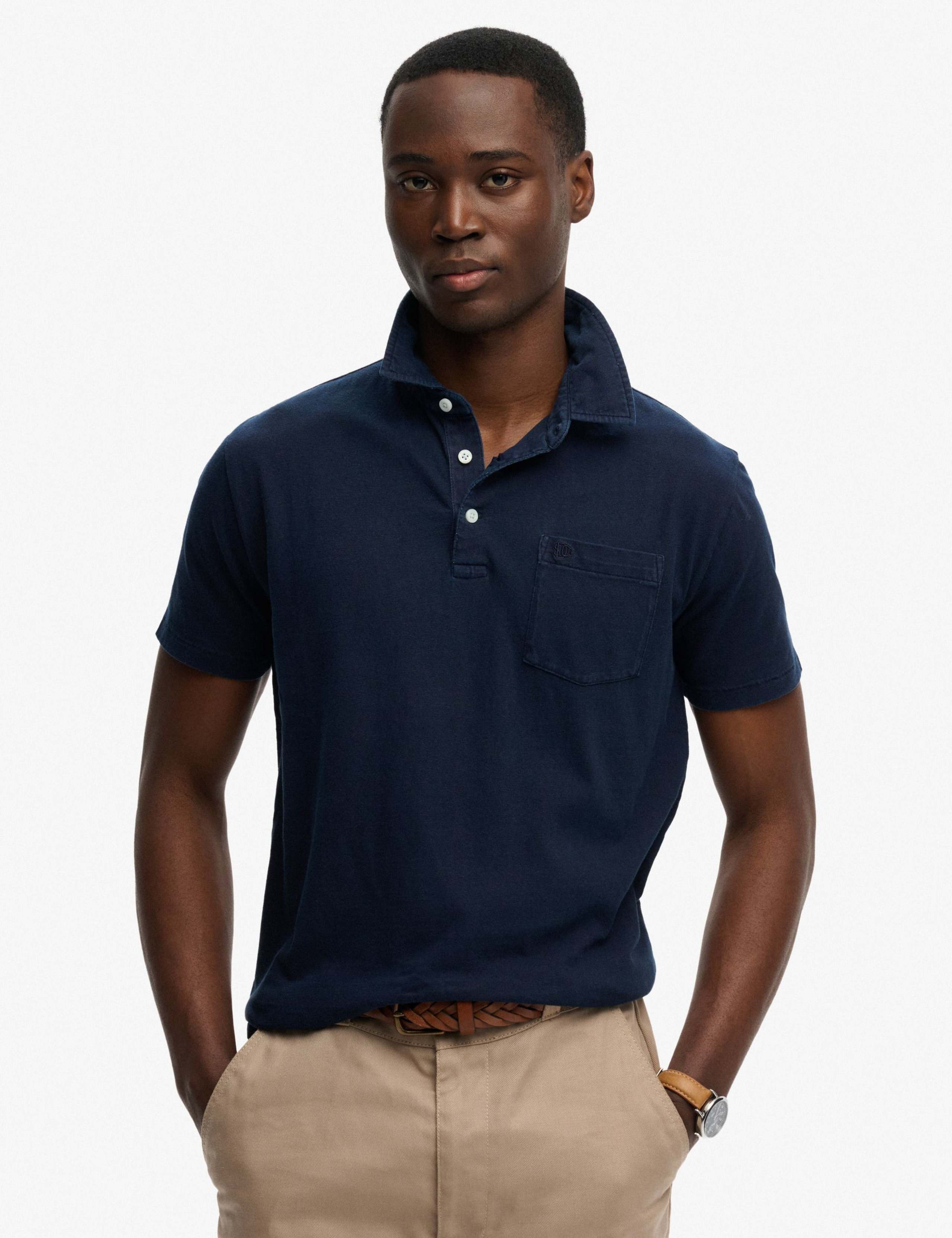 Slim Fit Cotton Rich Polo Shirt with Linen