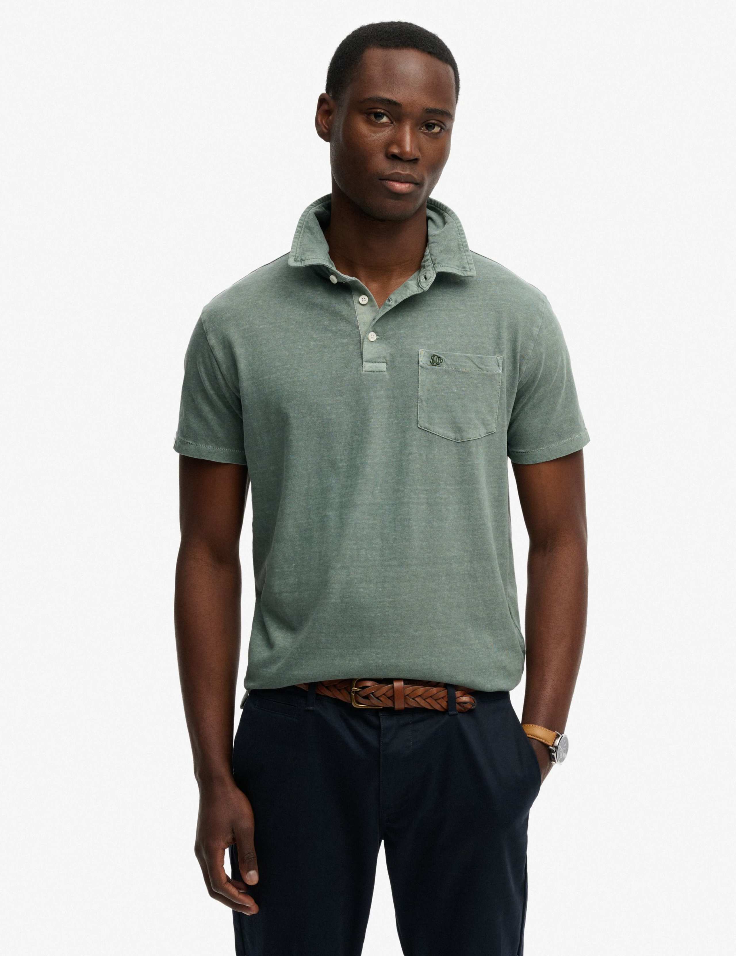 Slim Fit Cotton Rich Polo Shirt with Linen