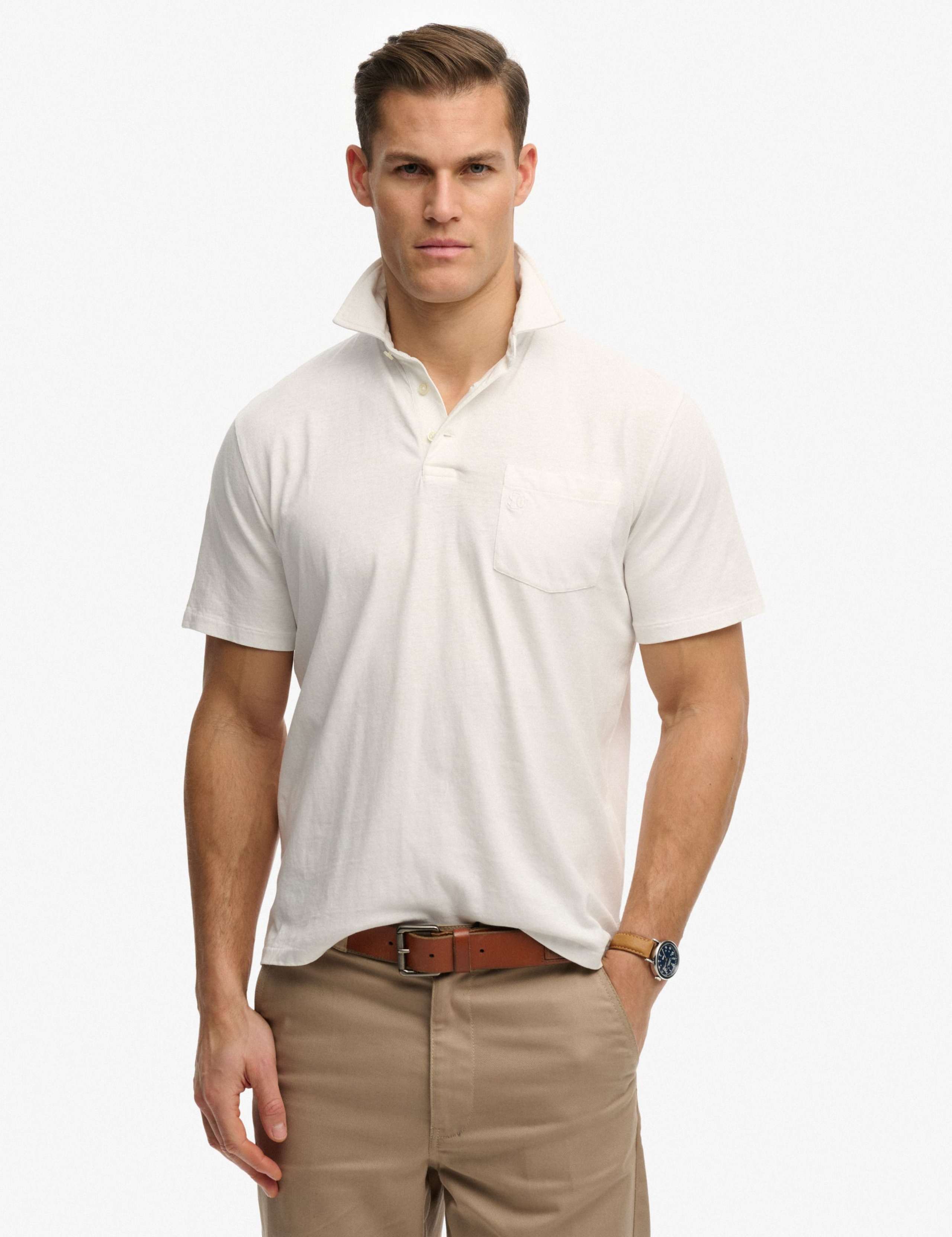 Slim Fit Cotton Rich Polo Shirt with Linen