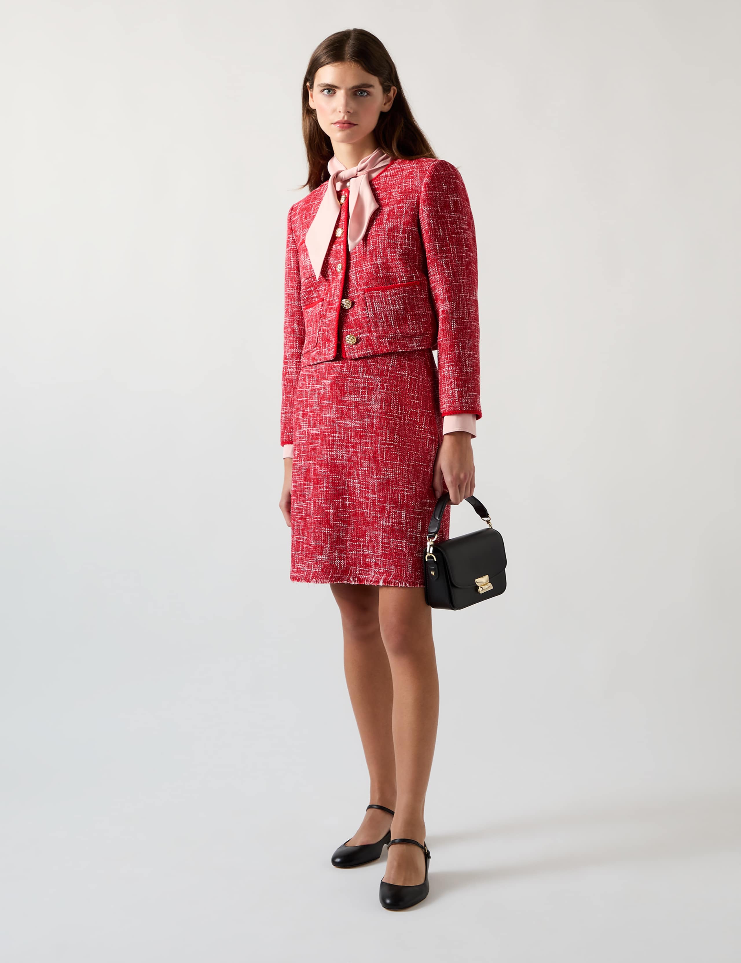 Cotton Blend Tweed Mini Pencil Skirt