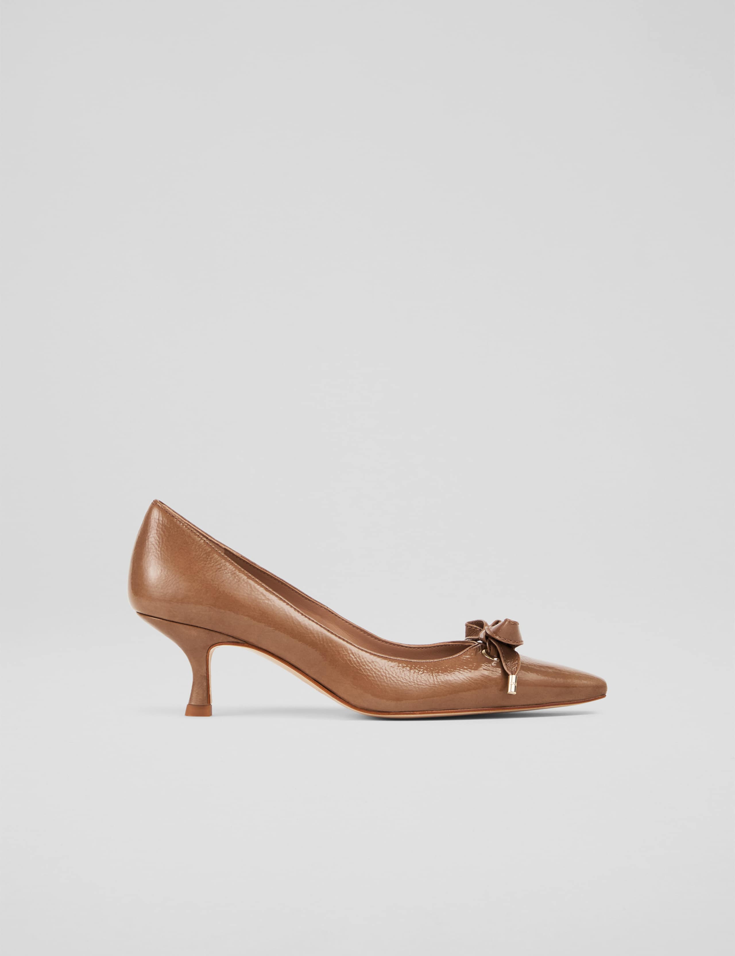 Leather Patent Bow Kitten Heel Court Shoes