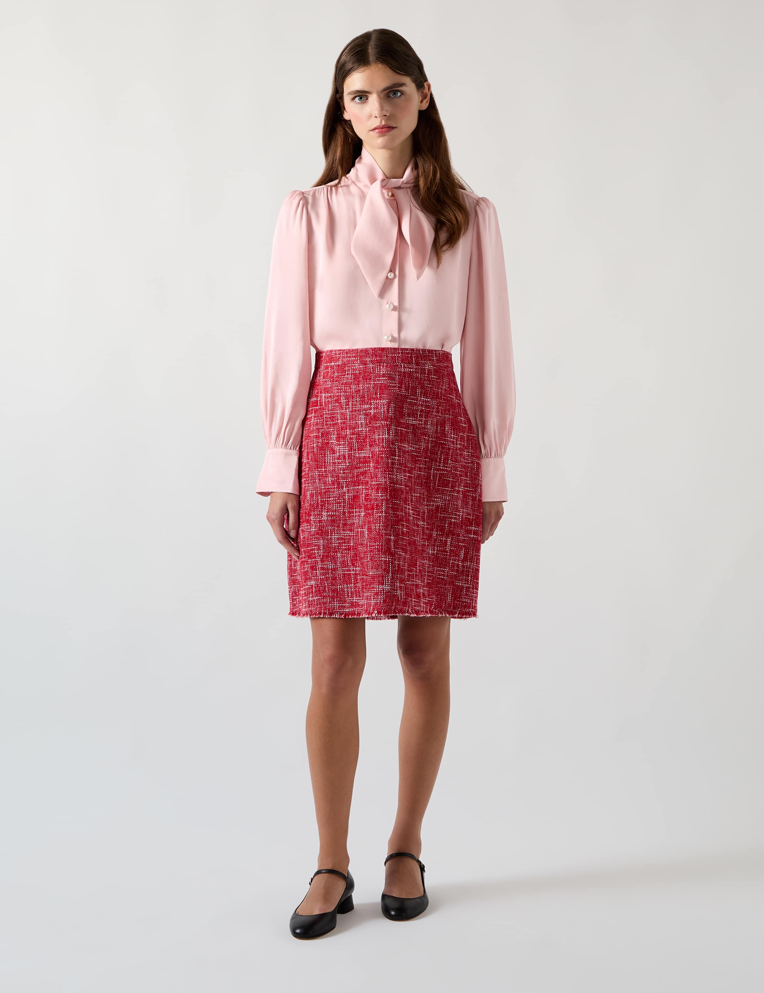 Crepe Tie Neck Puff Sleeve Blouse