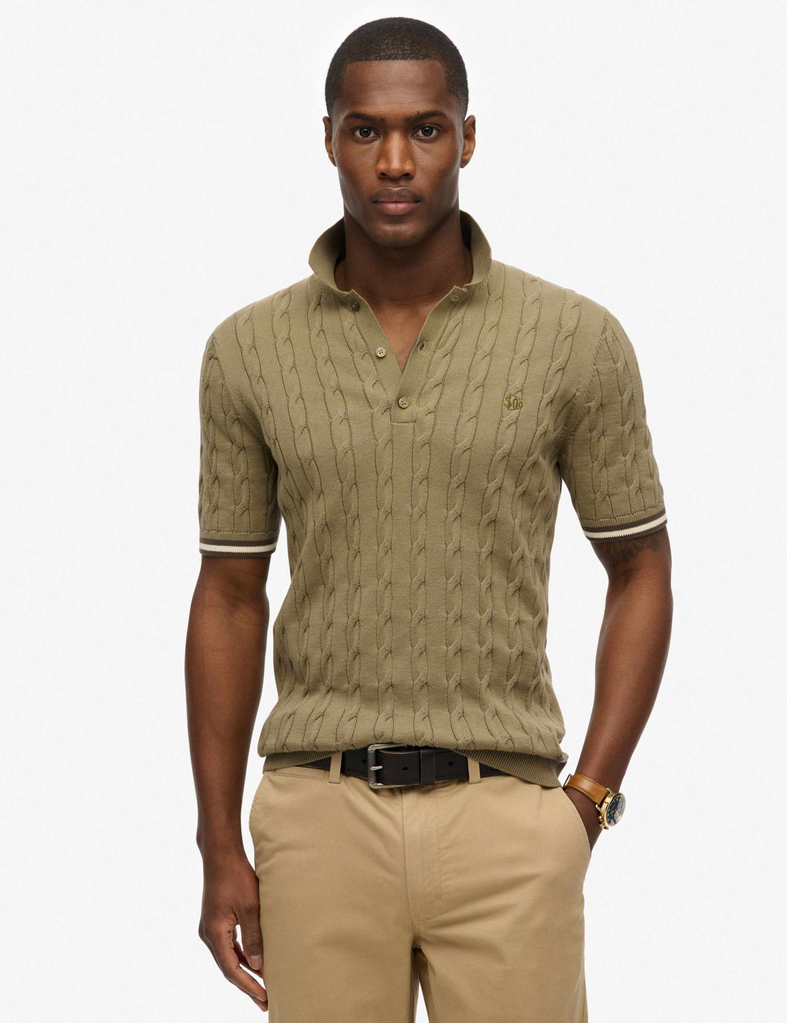 Pure Cotton Textured Knitted Polo Shirt