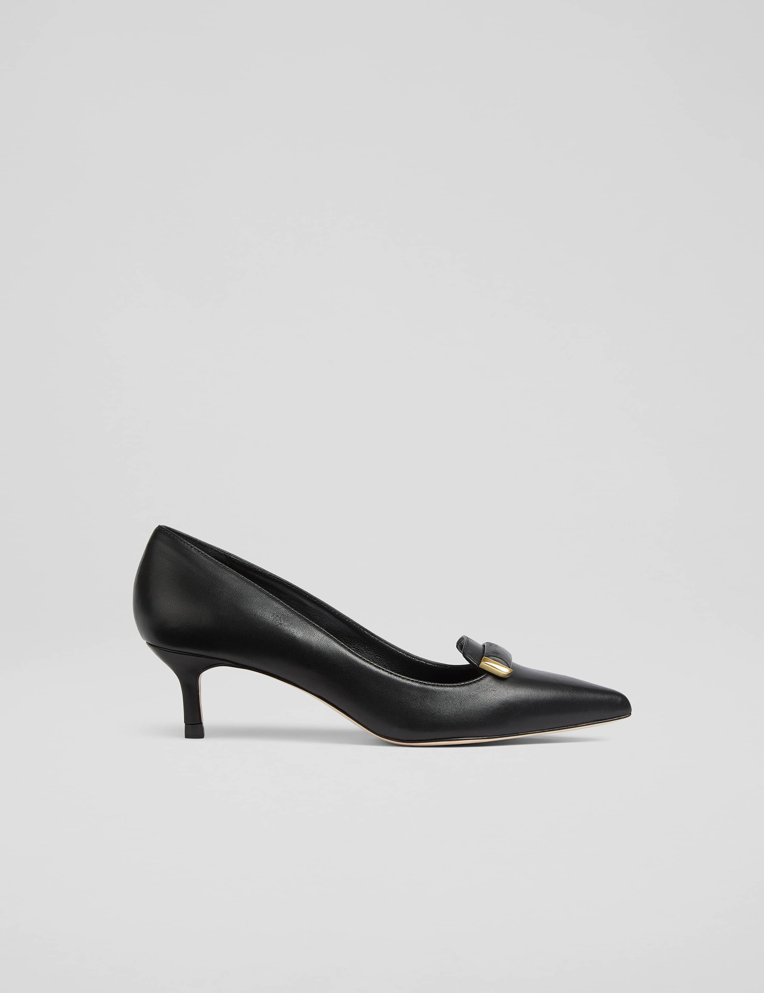 Leather Bar Trim Kitten Heel Court Shoes