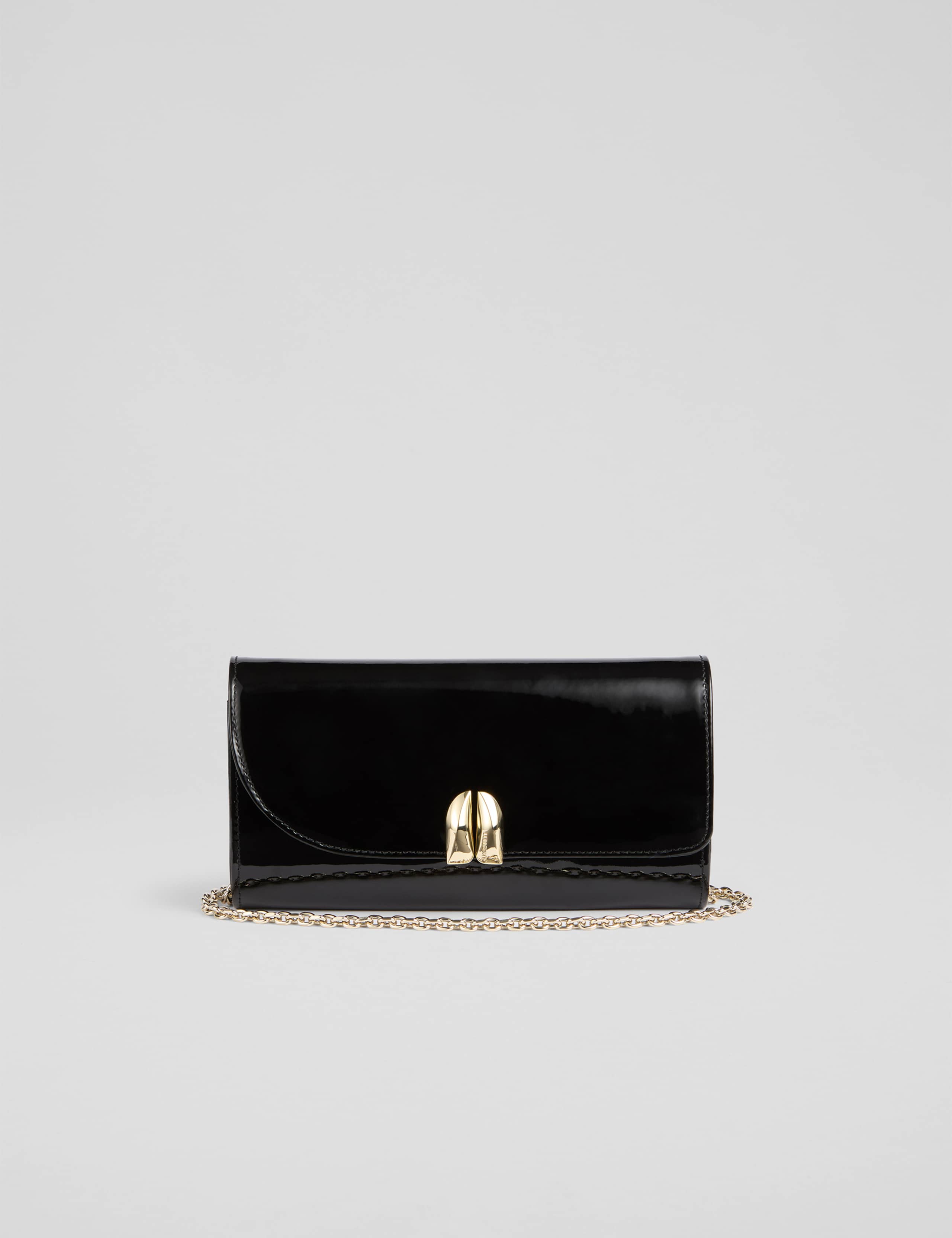 Leather Chain Strap Curve Clutch Bag