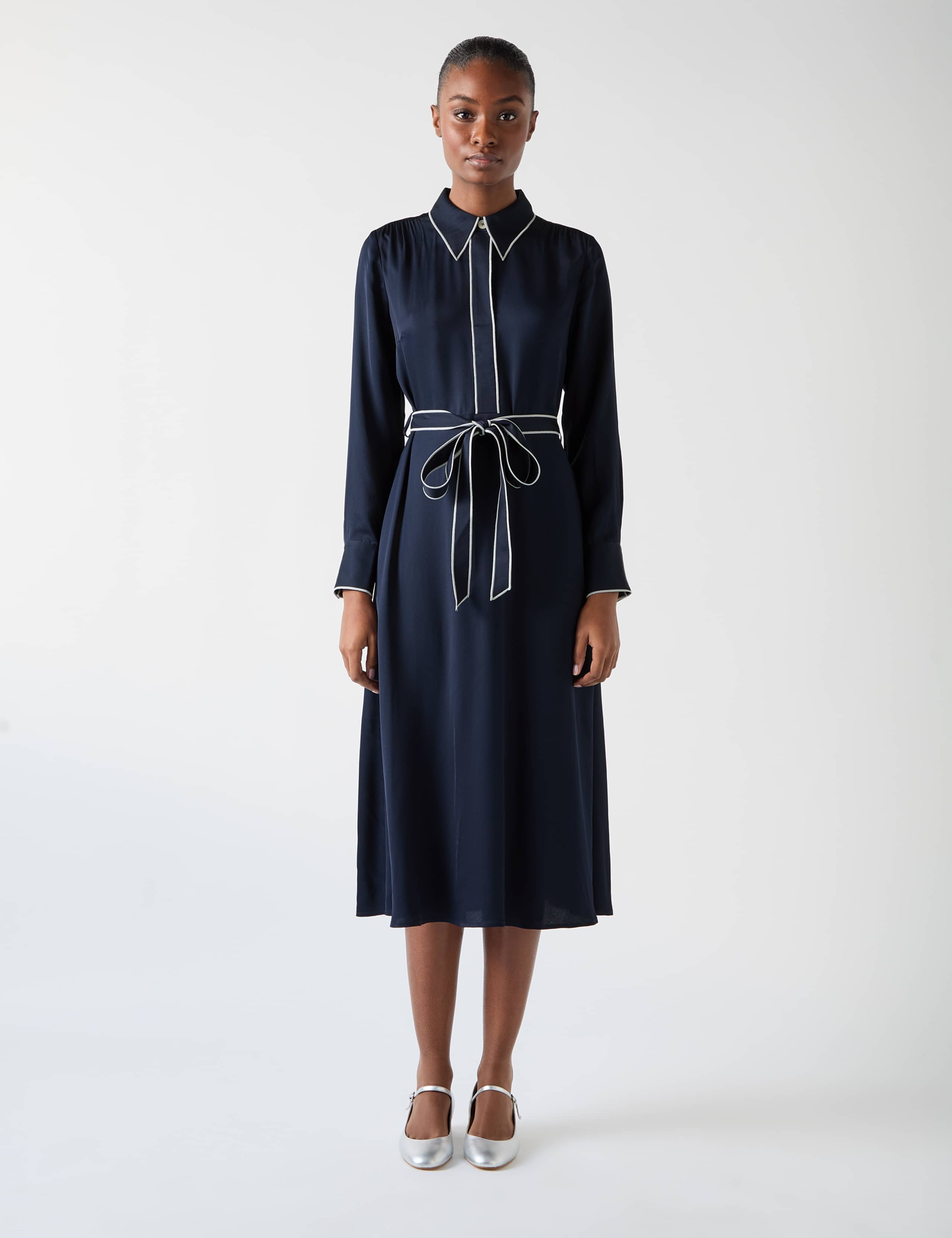 Belted Relaxed Midi Shirt Dress