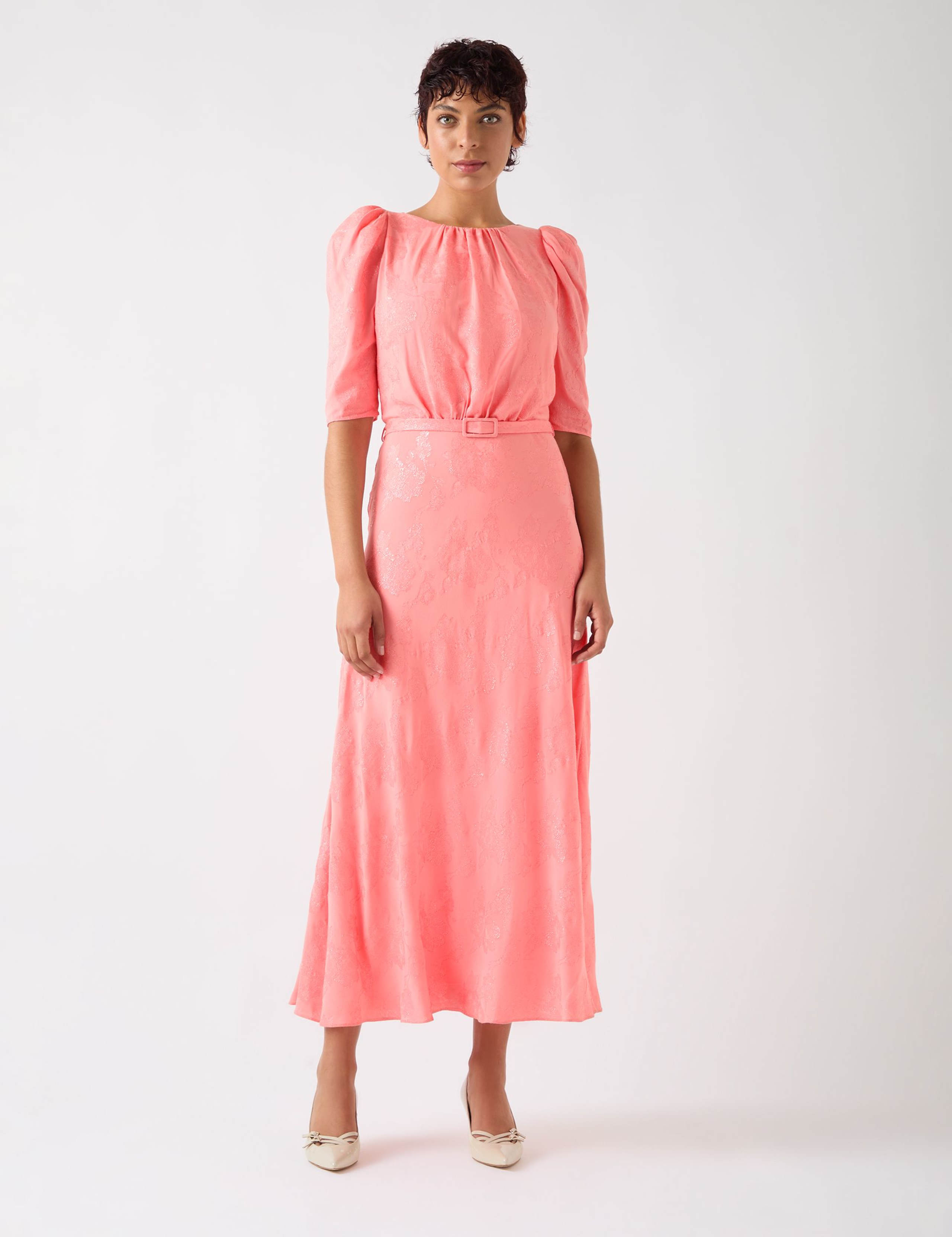 Jacquard Slash Neck Midi Skater Dress