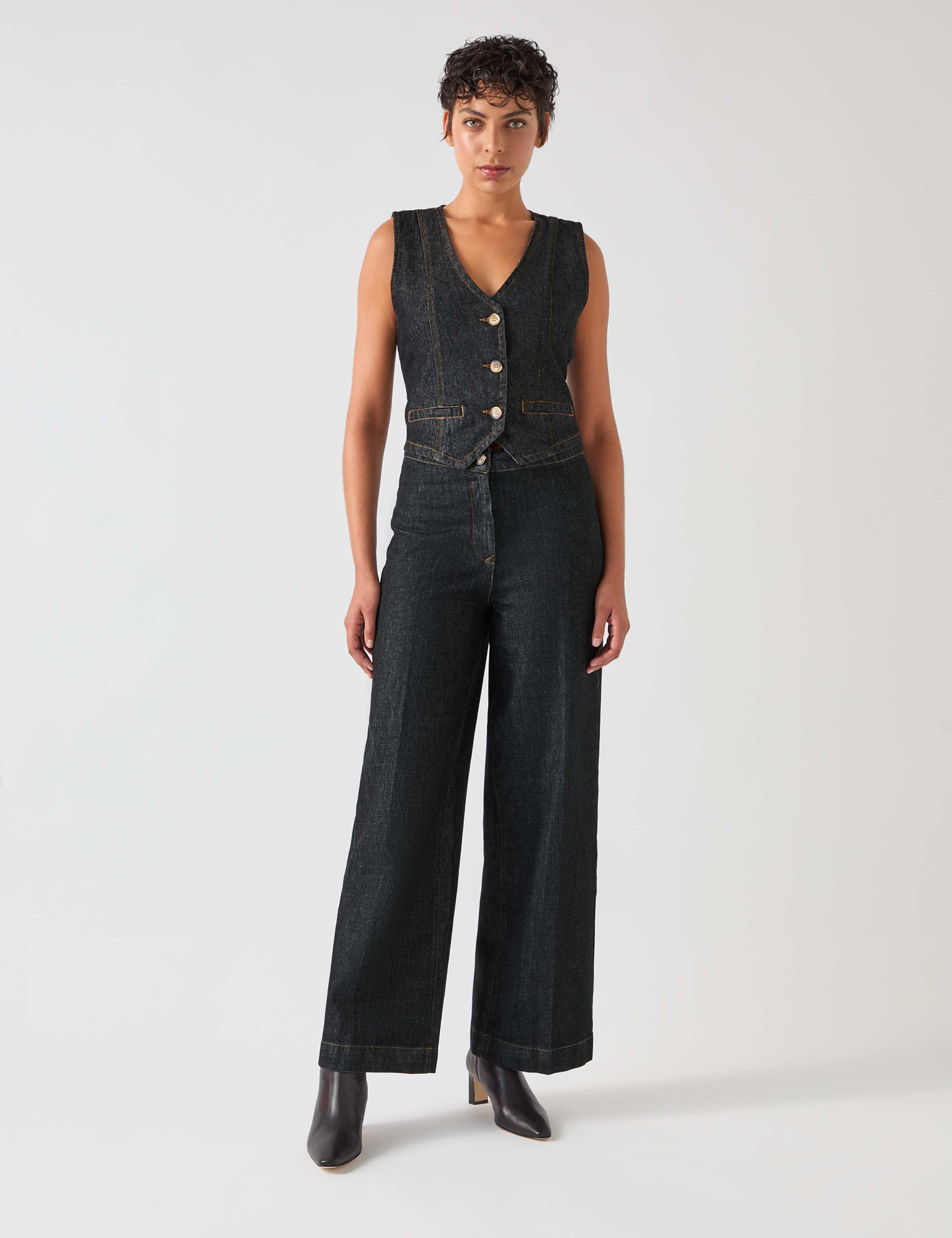 Denim Wide Leg Ankle Grazer Trousers