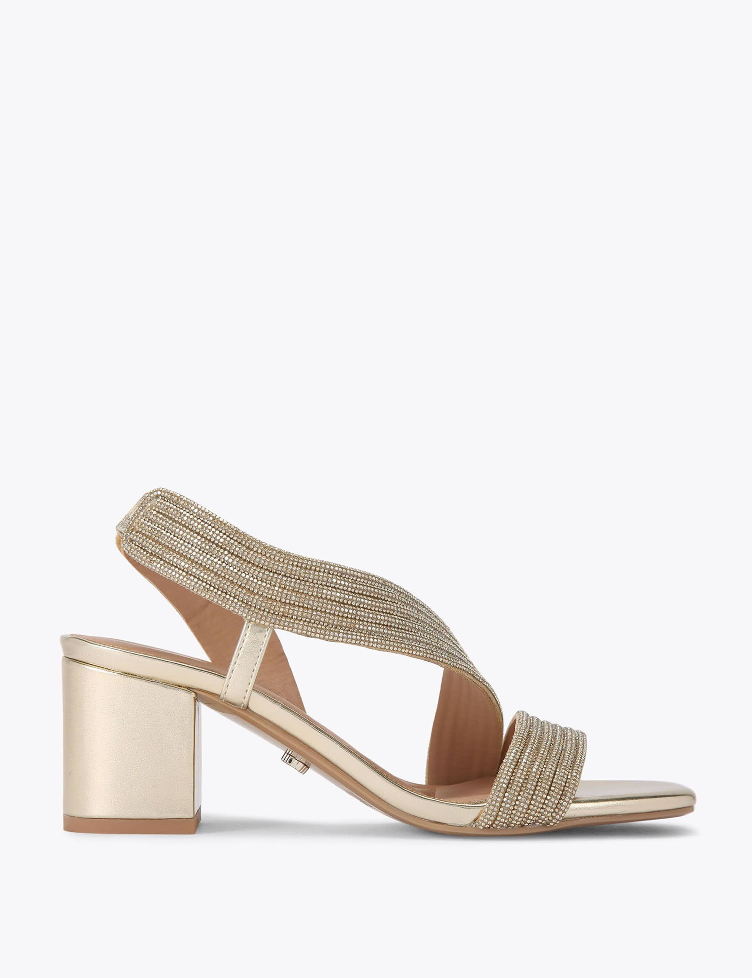 Metallic Embellished Block Heels