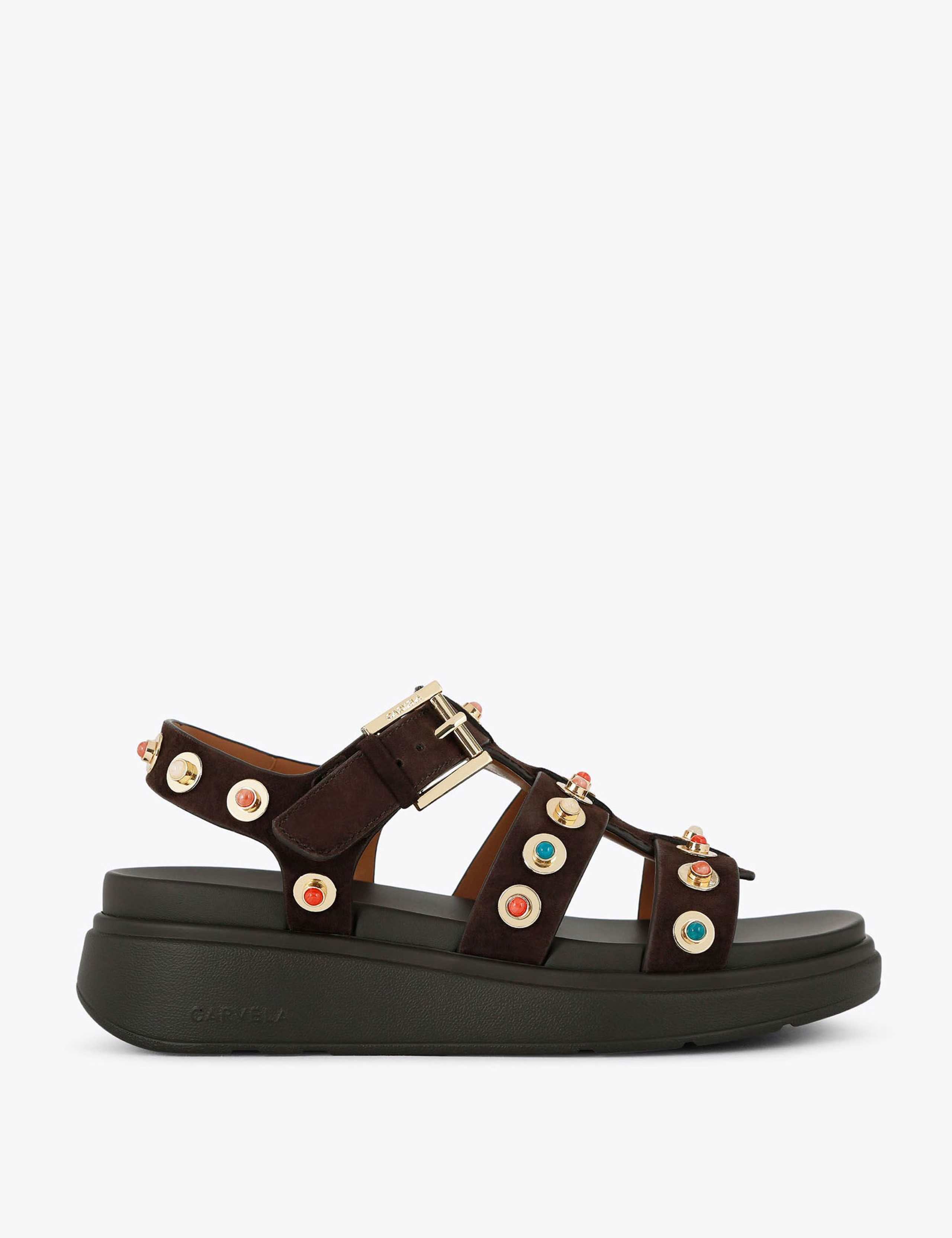 Suede Studded Wedge Sandals