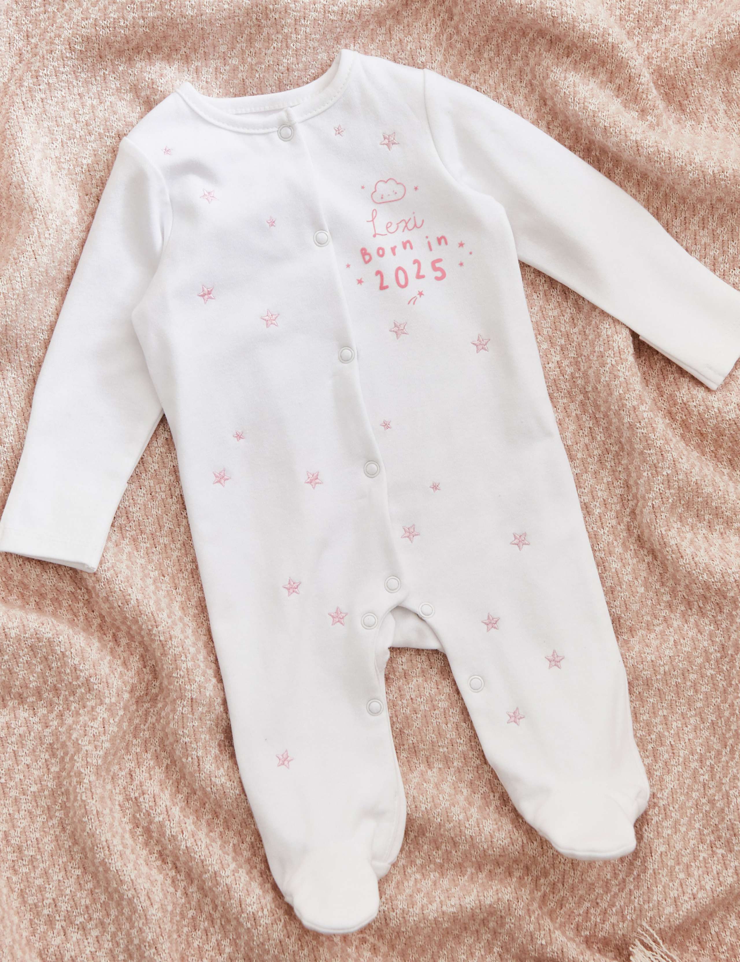 Personalised Pink Born in 2025 Sleepsuit