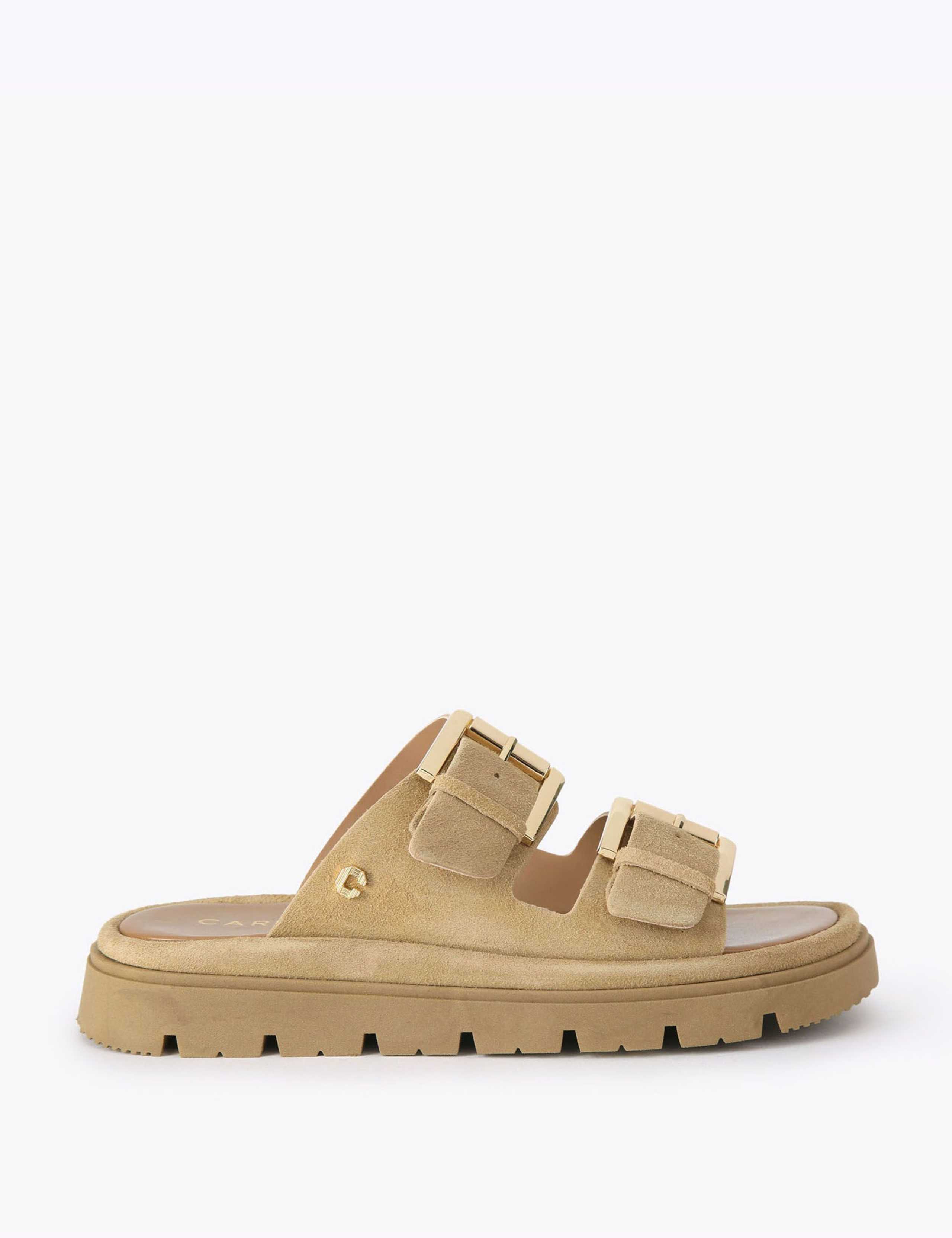 Leather Buckle Flatform Sliders