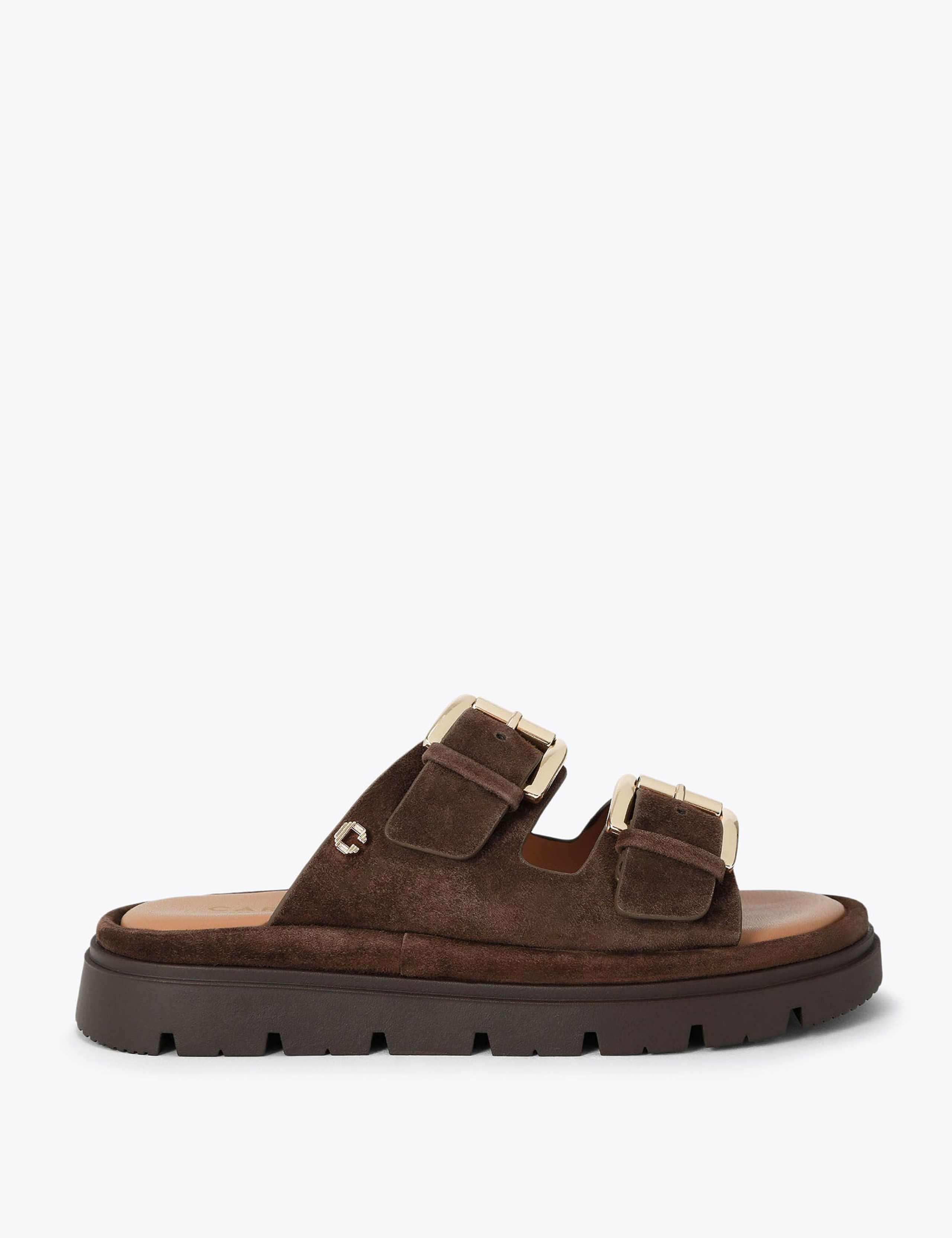Leather Buckle Flatform Sliders