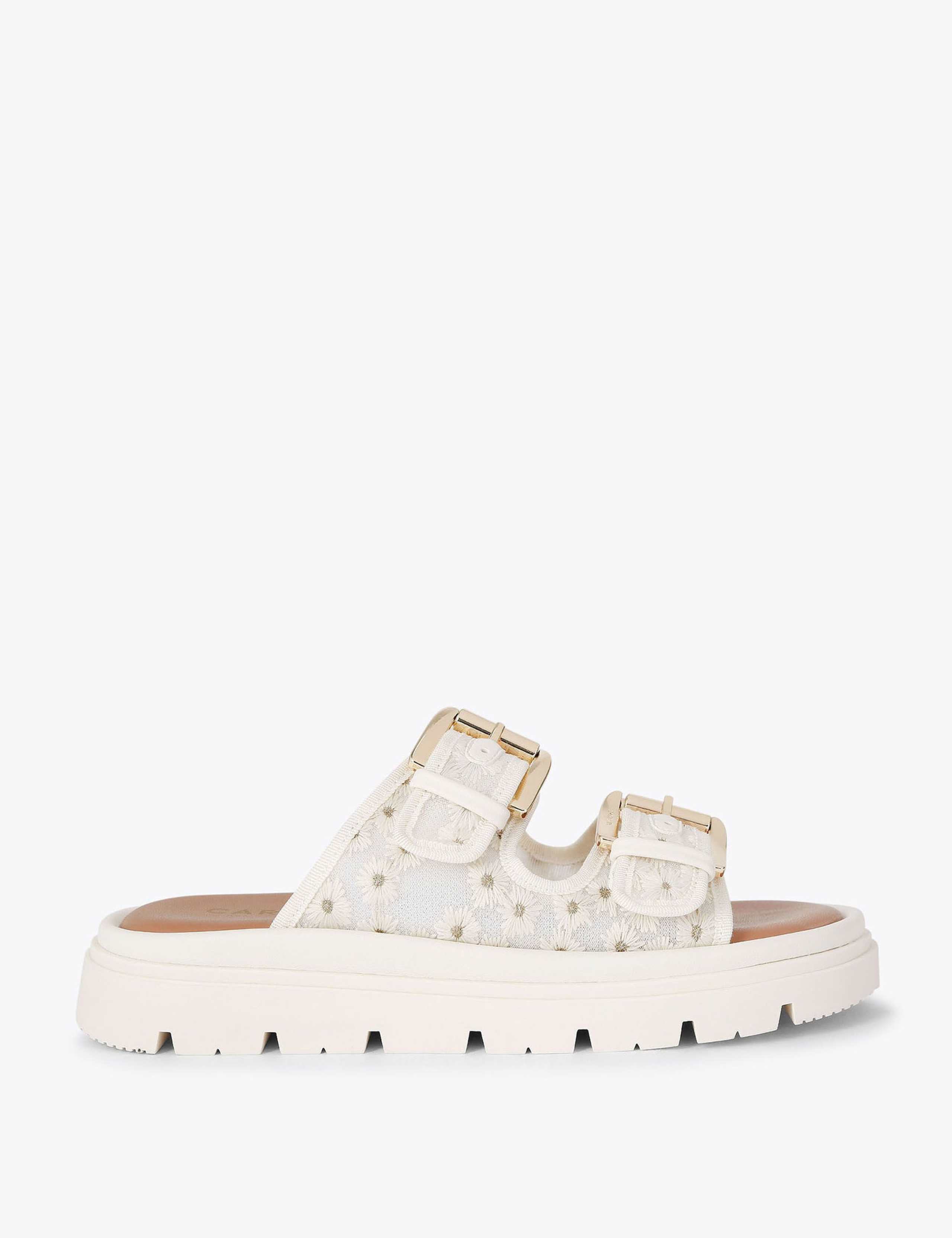 Mesh Floral Embroidered Flatform Sliders