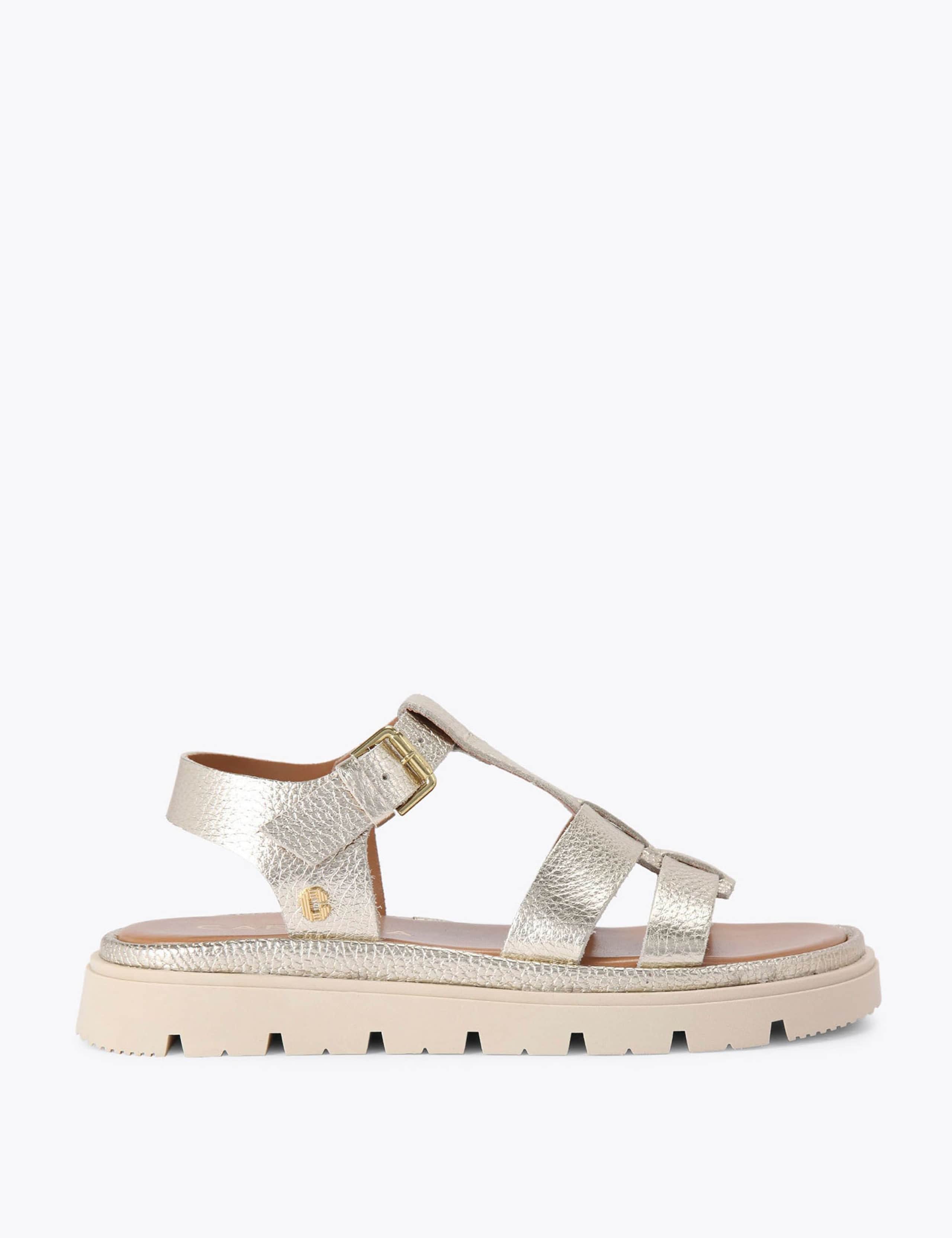 Leather Metallic T-Bar Flatform Sandals