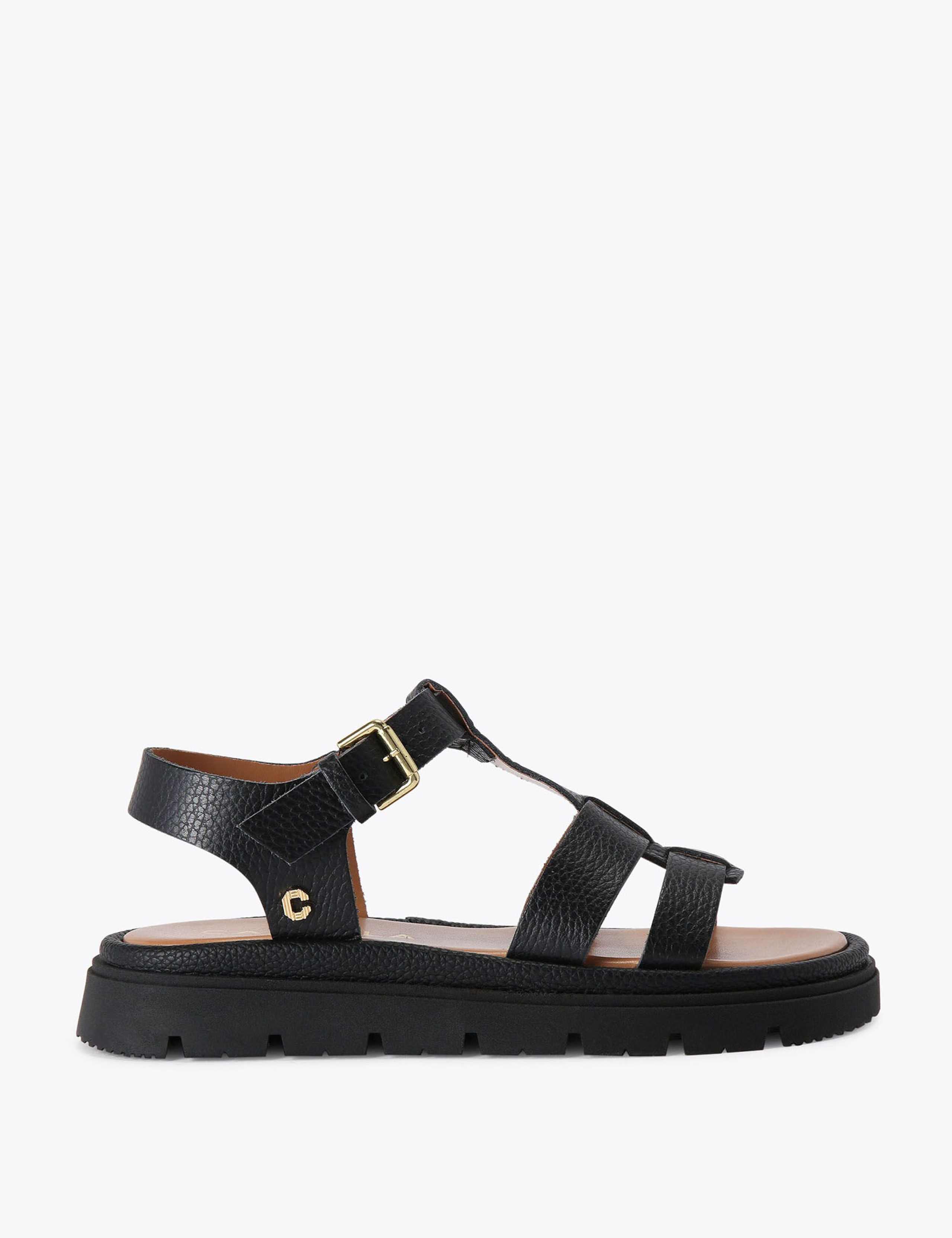 Leather Metallic T-Bar Flatform Sandals