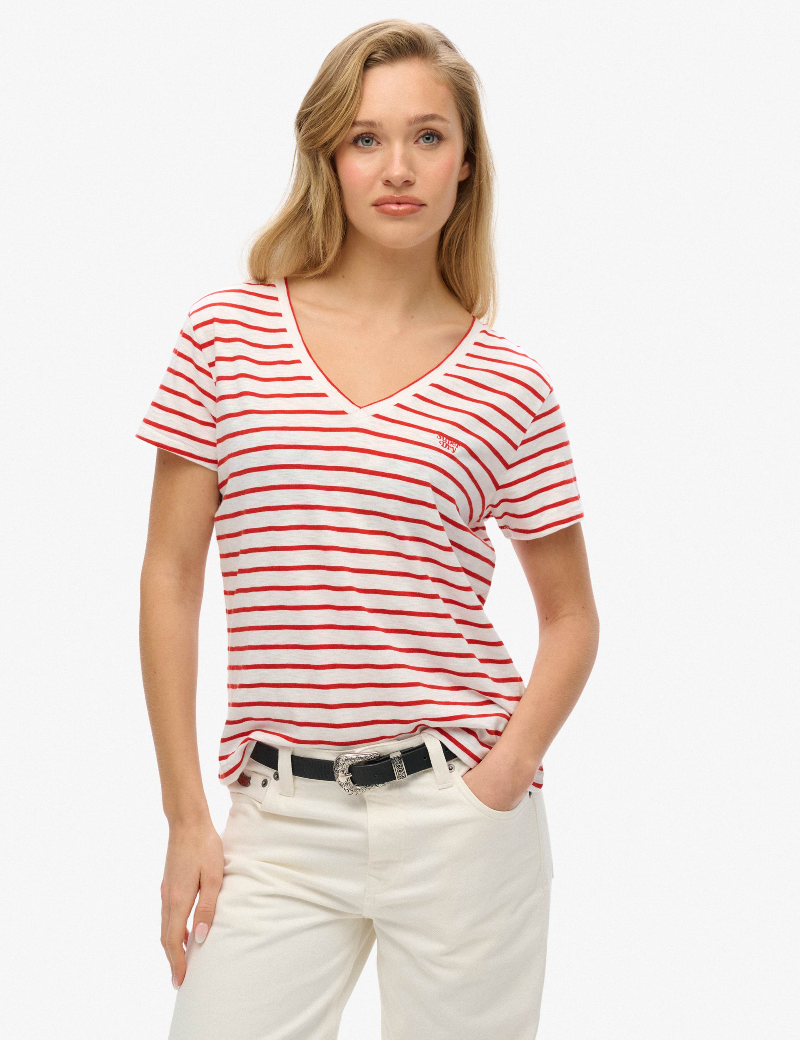 Cotton Rich Striped V-Neck T-Shirt