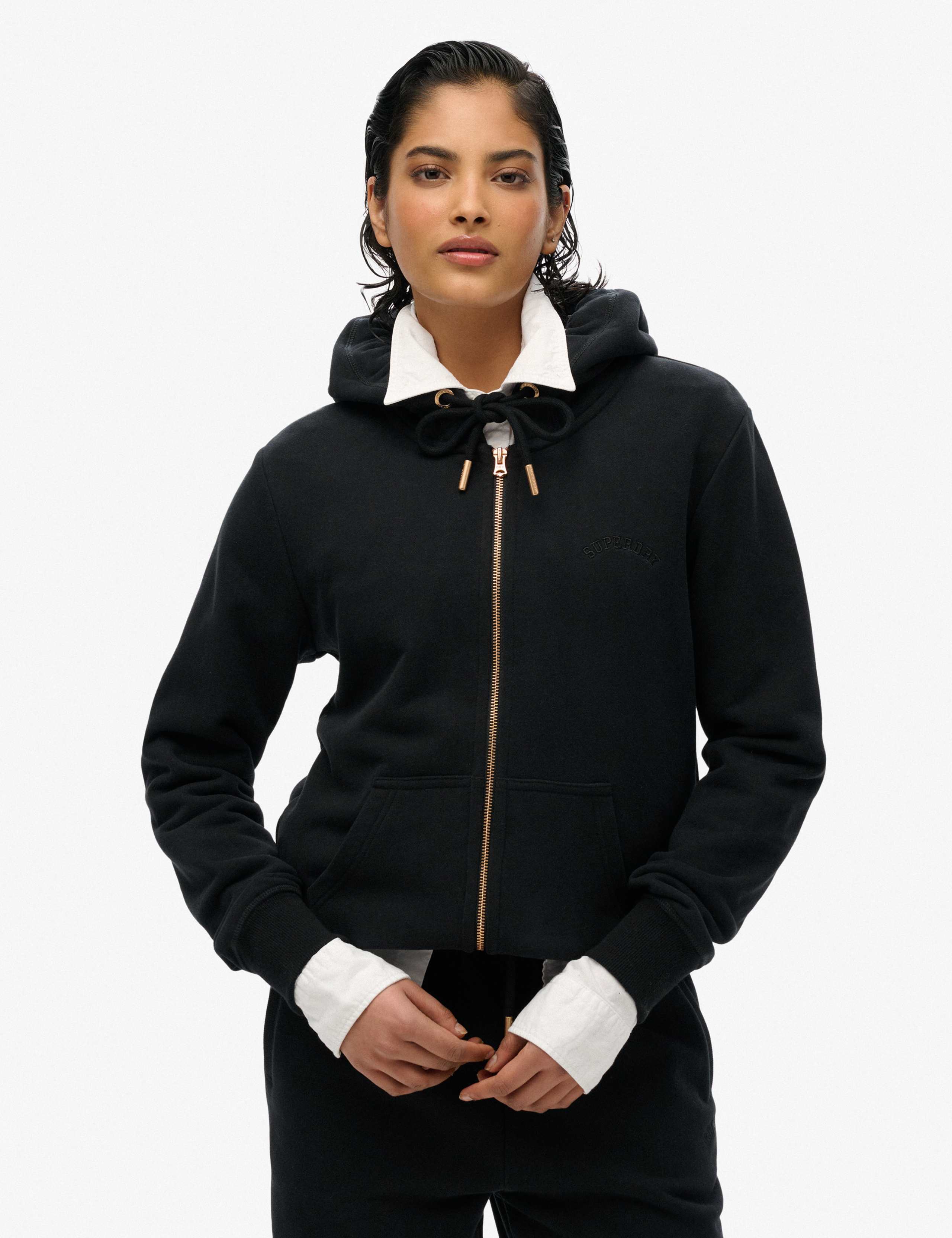 Cotton Rich Zip Up Embroidered Logo Hoodie