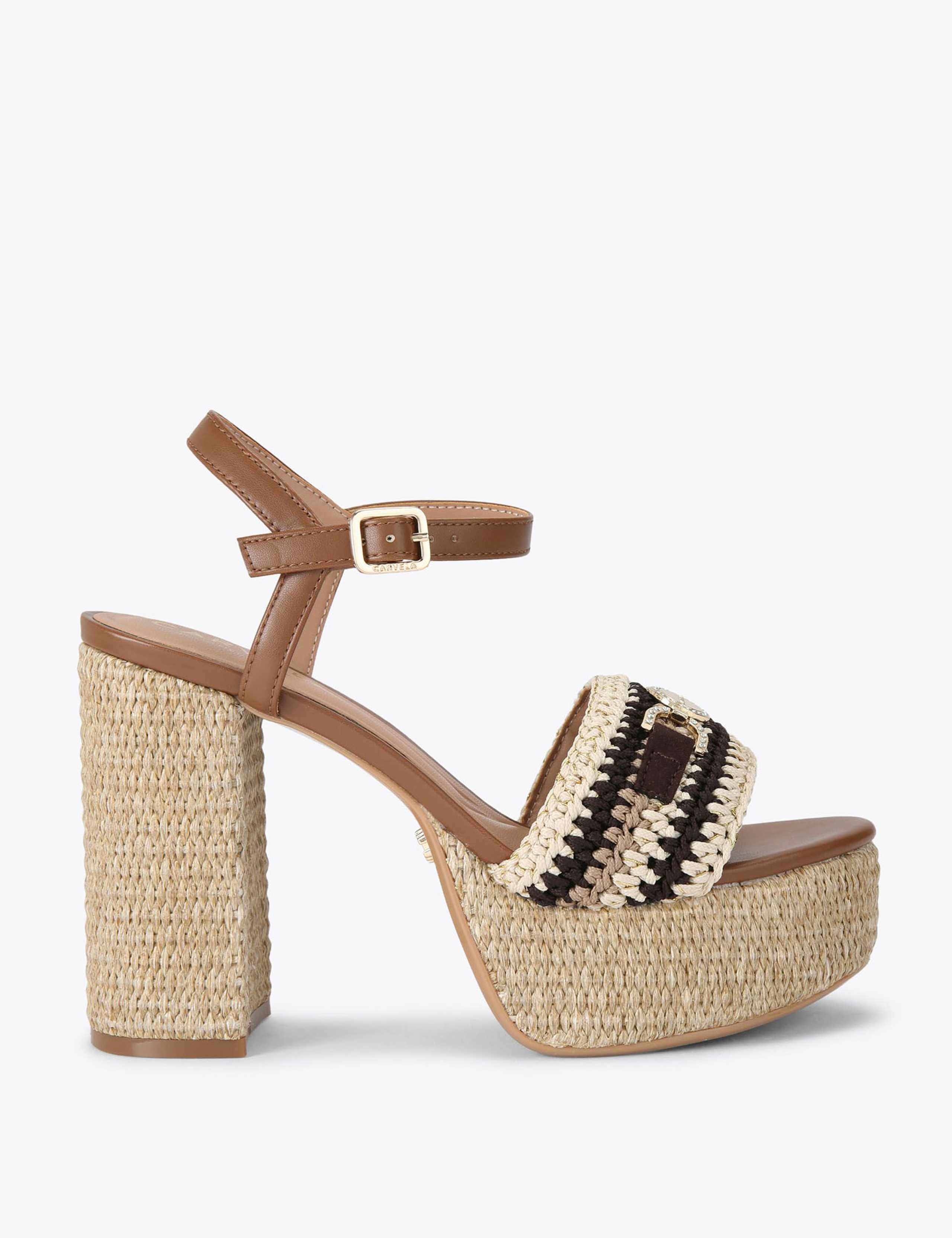 Ankle Strap Braided Raffia Platform Heels