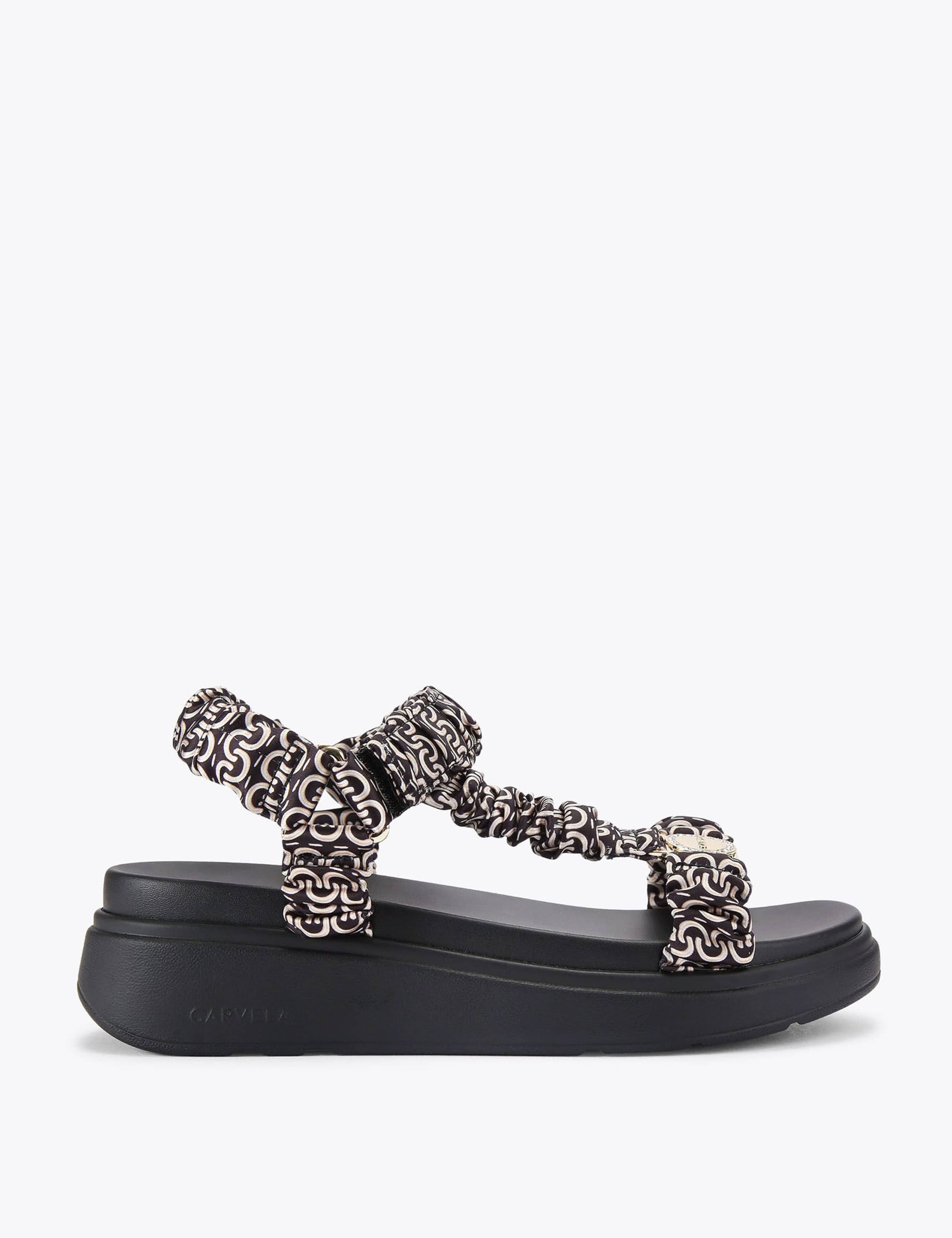 Satin Printed Flatform Sandals