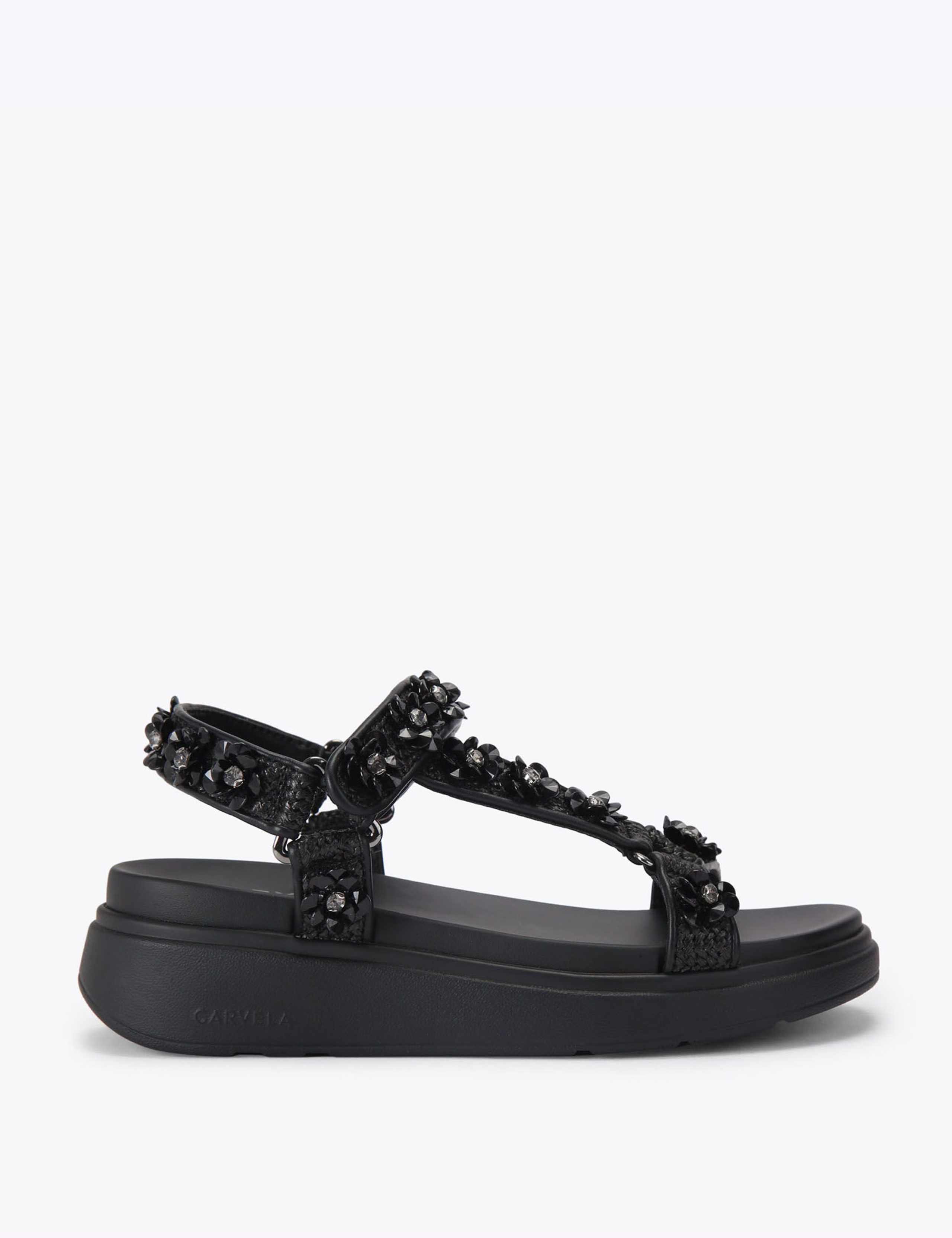 Embellished Ankle Strap Flatform Sandals