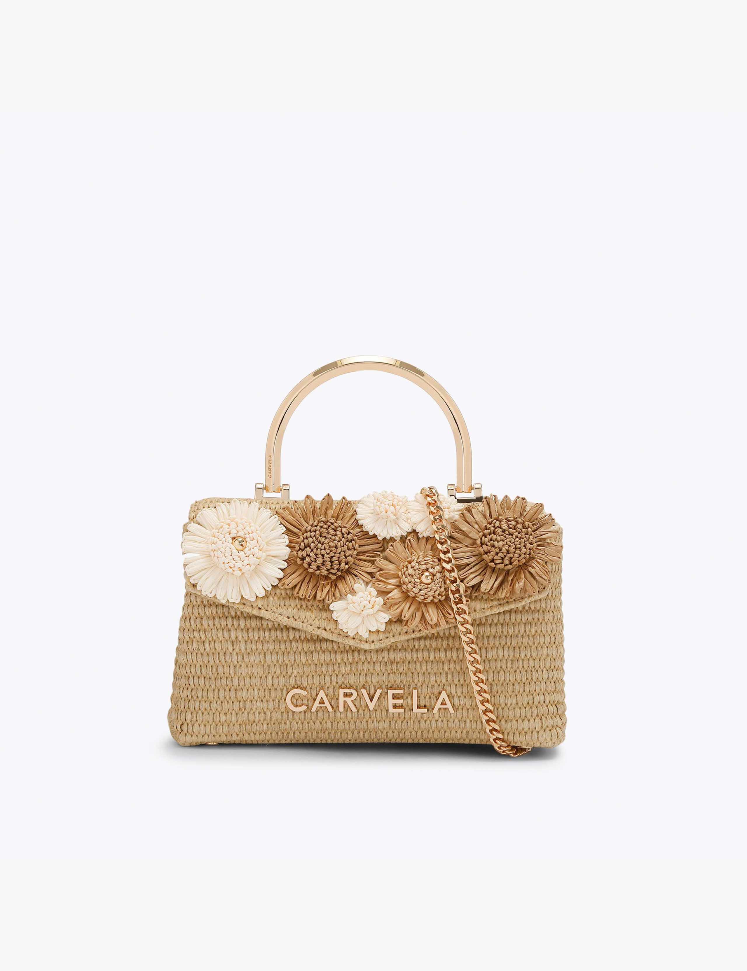 Raffia Embellished Top Handle Grab Bag