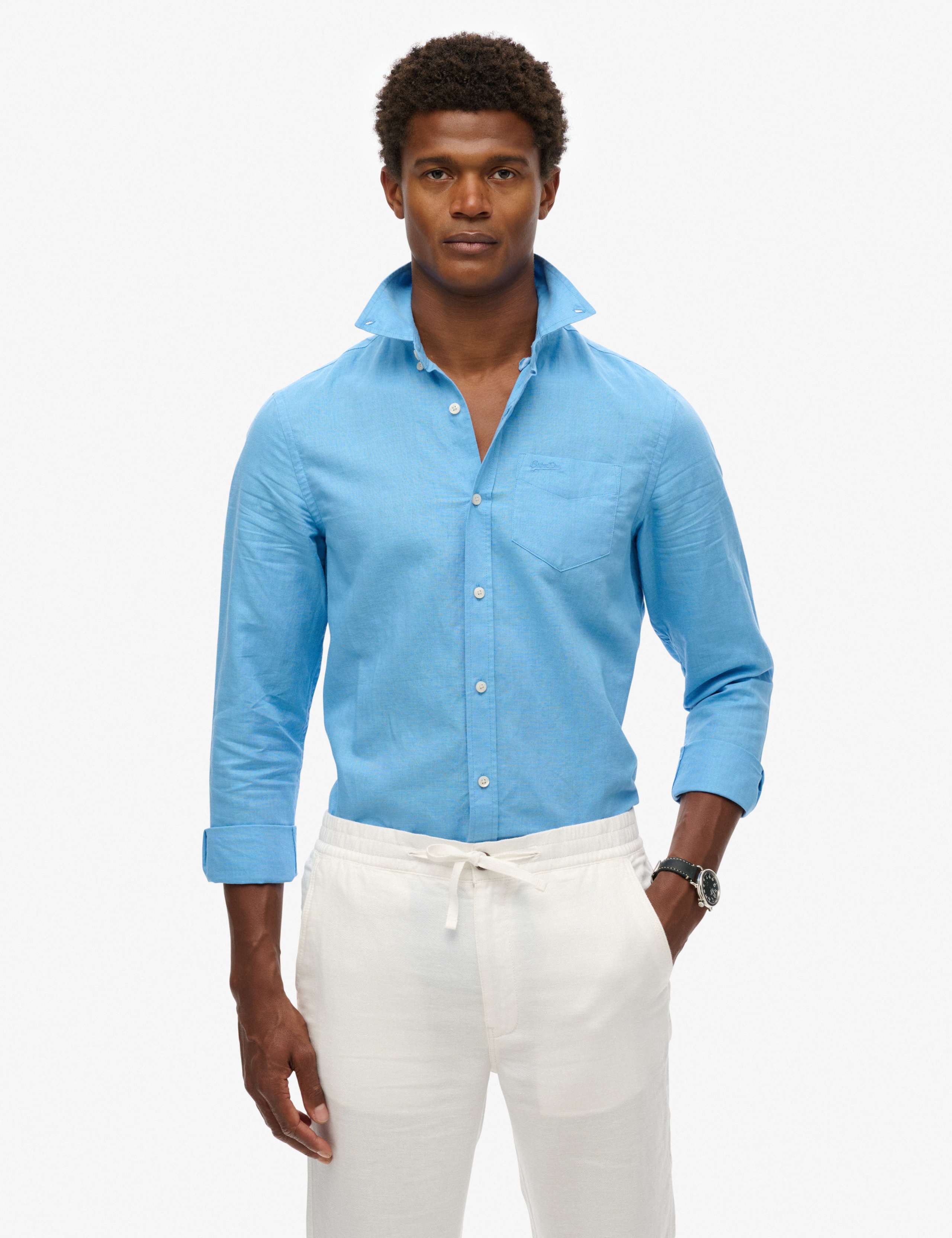 Cotton Linen Blend Long Sleeve Shirt
