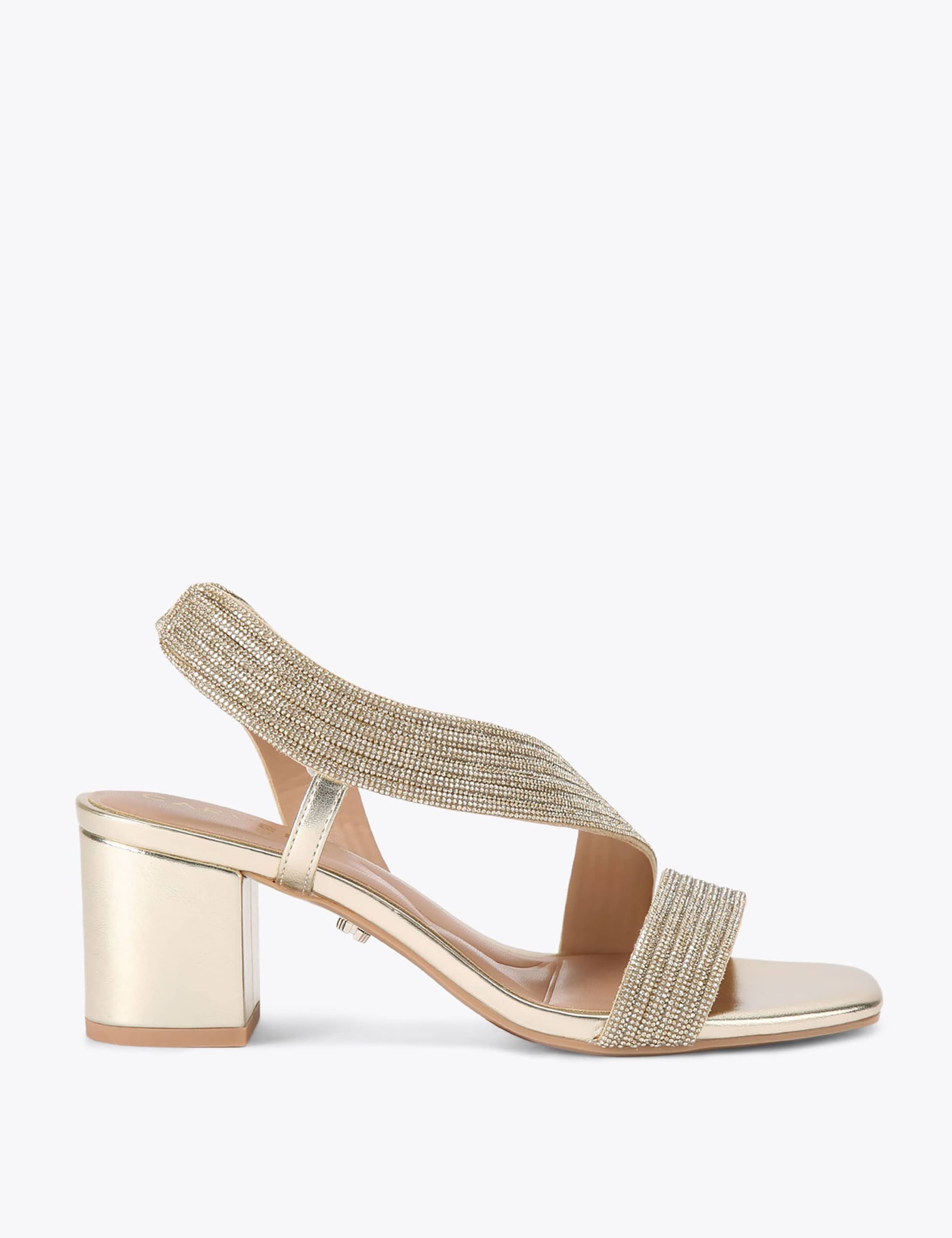 Wide Fit Metallic Block Heel Square Toe Sandals