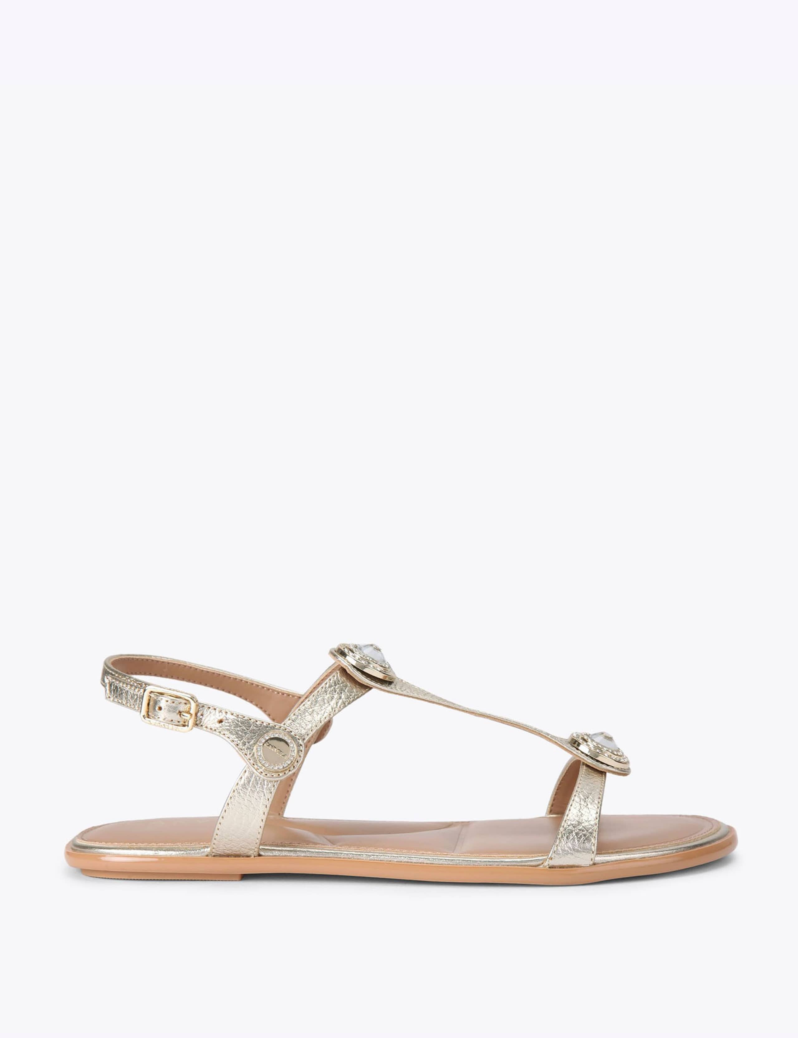Wide Fit Leather Metallic Flat Sandals