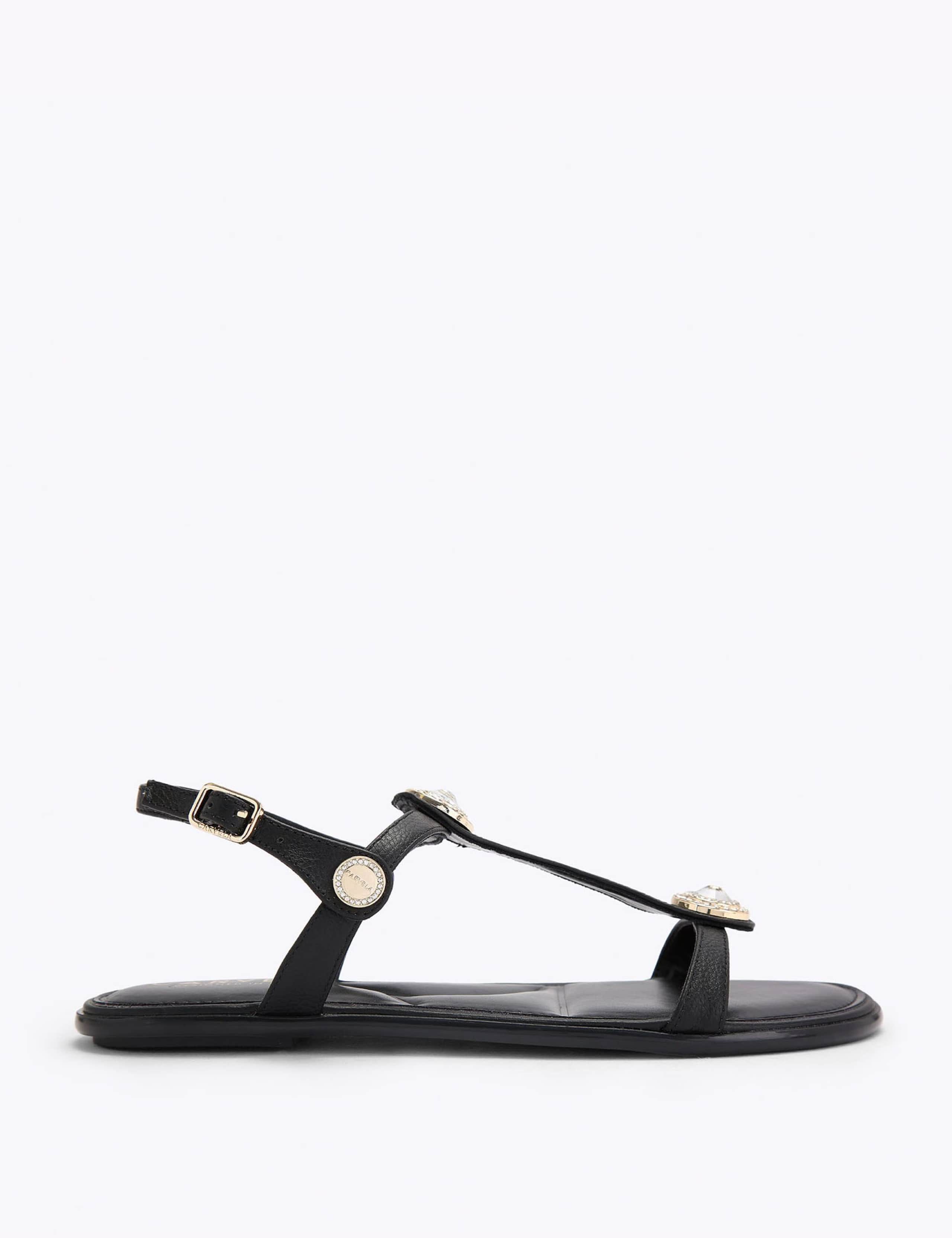 Wide Fit Leather Metallic Flat Sandals