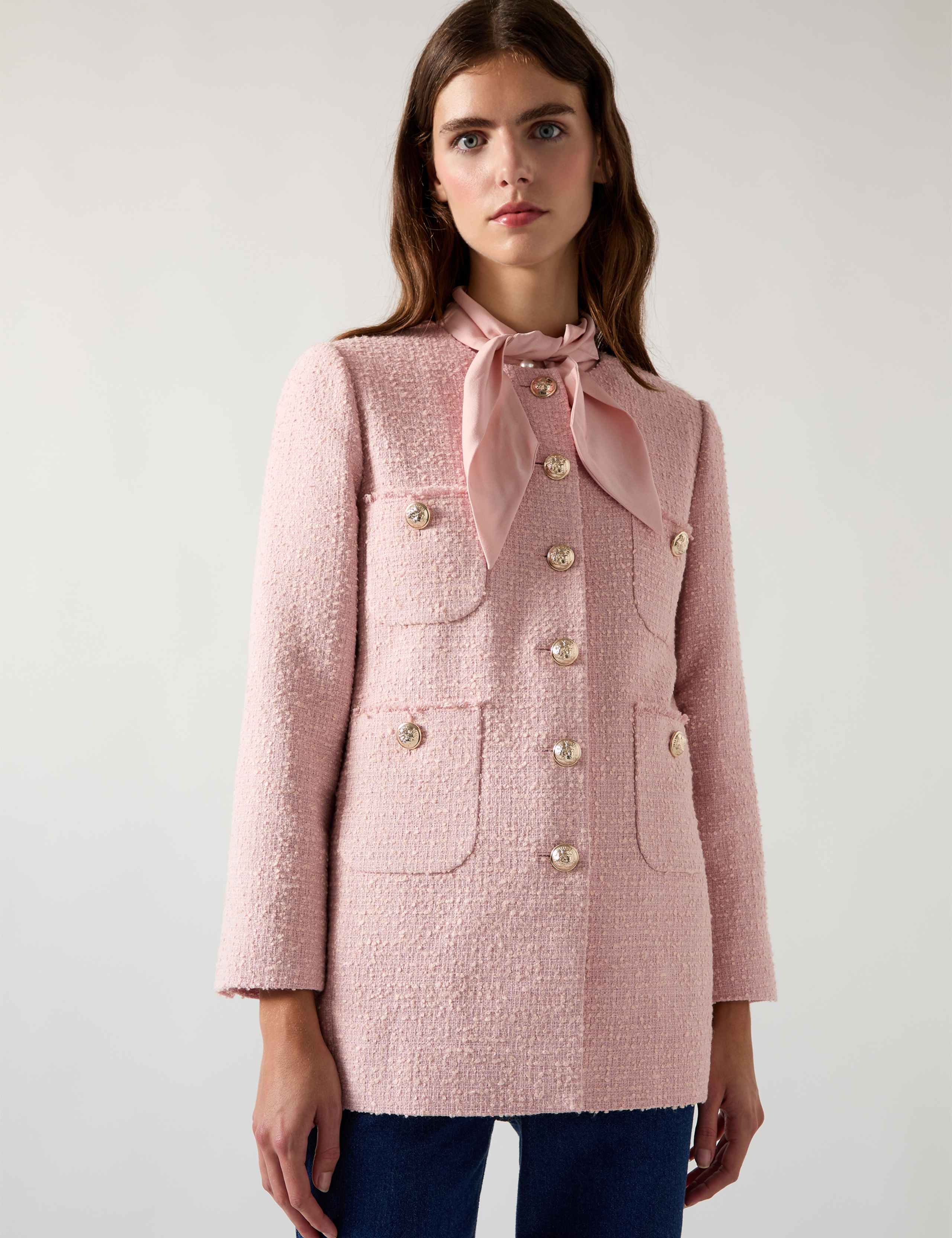 Tweed Textured Longline Utility Jacket