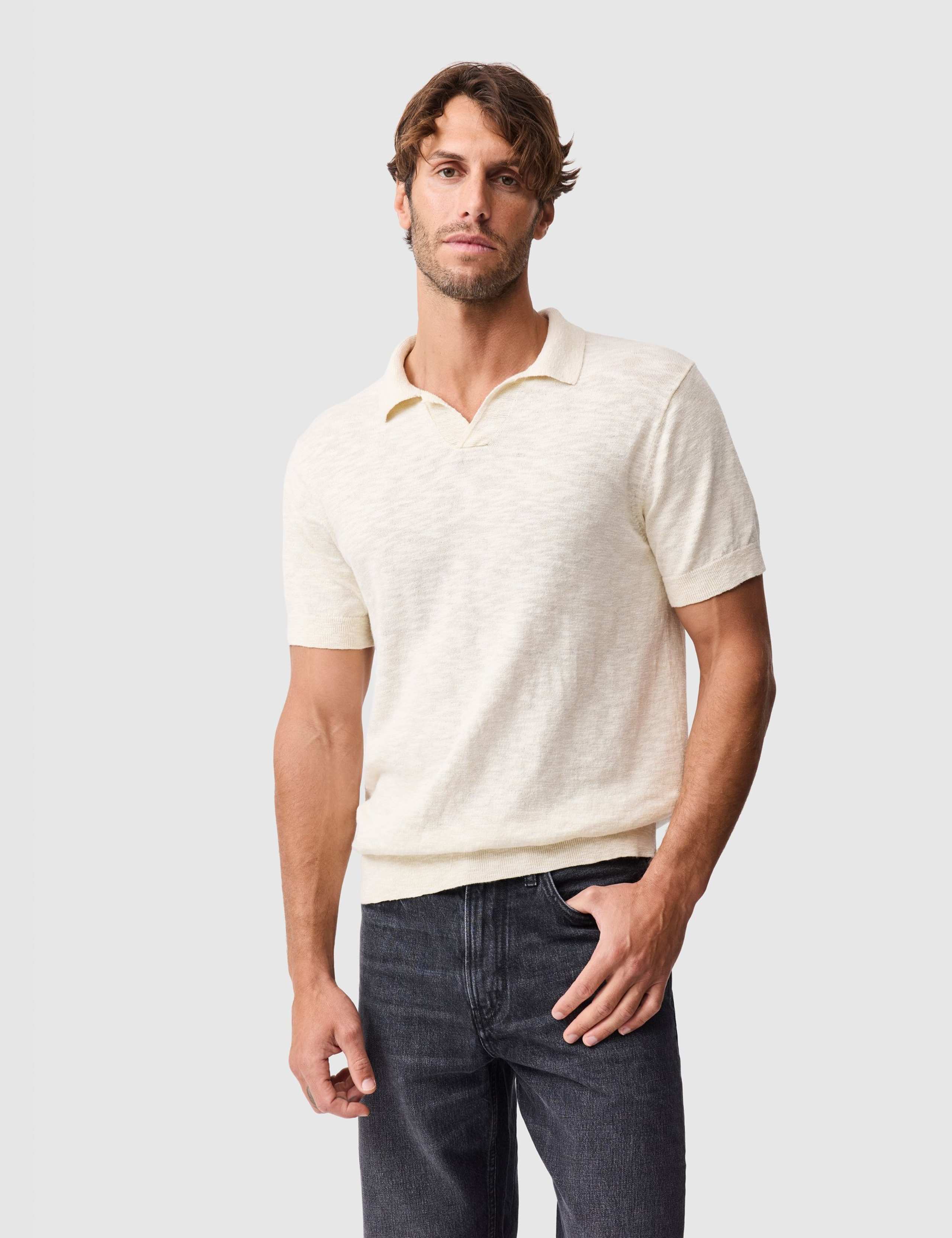 Poison Bay Linen Blend Knitted Polo Shirt