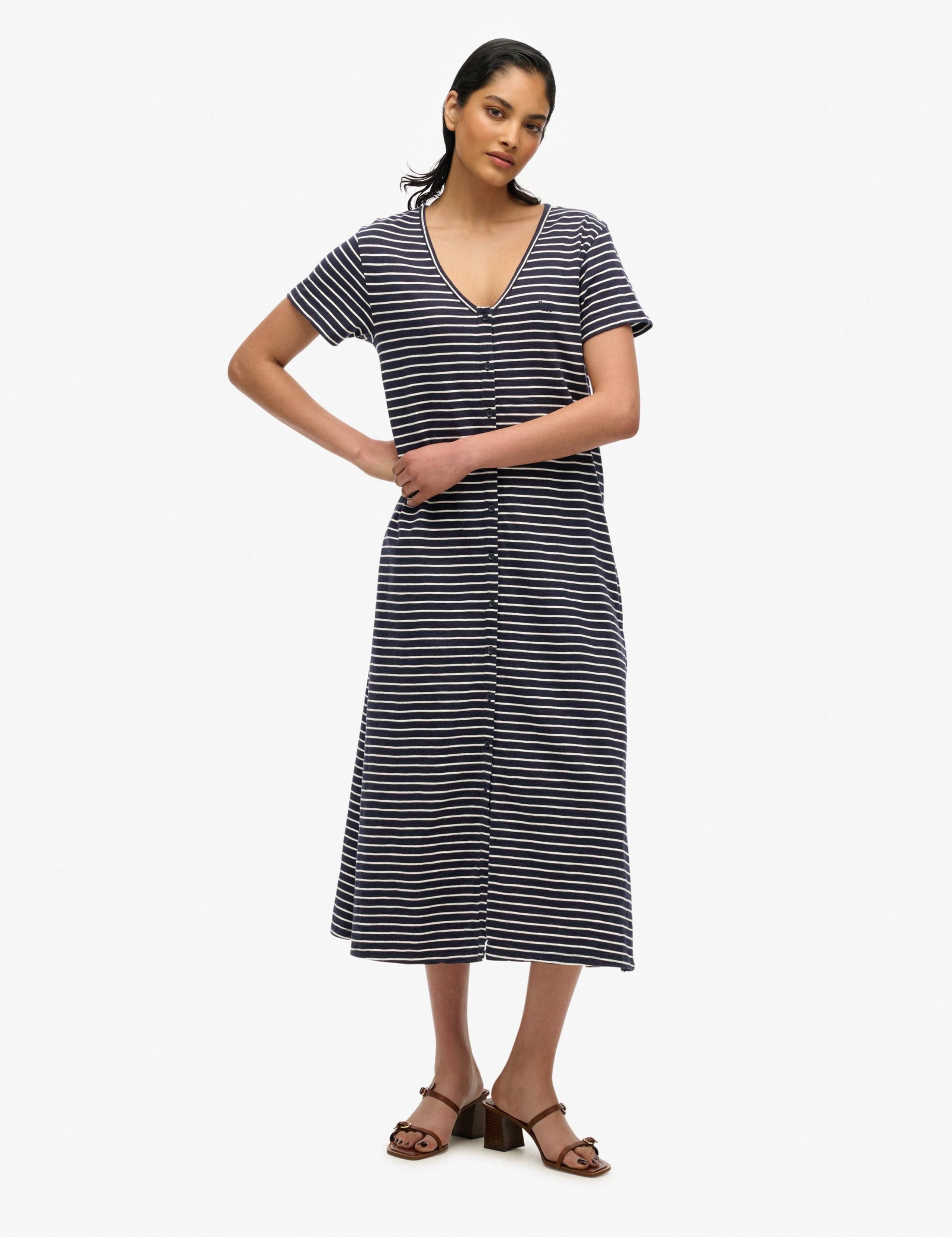 Jersey Button Through Midi Relaxed Dress