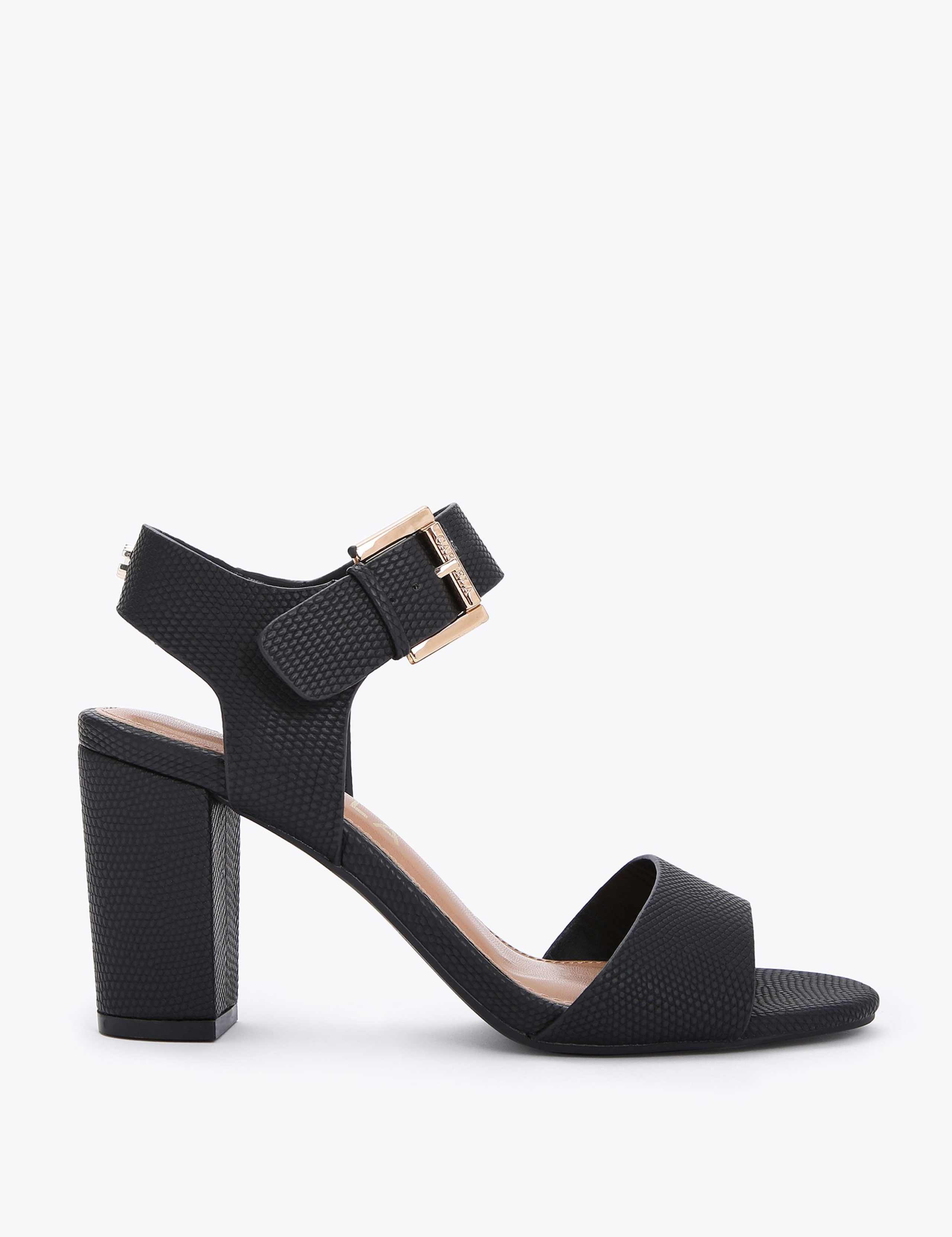 Metallic Ankle Strap Block Heel Sandals