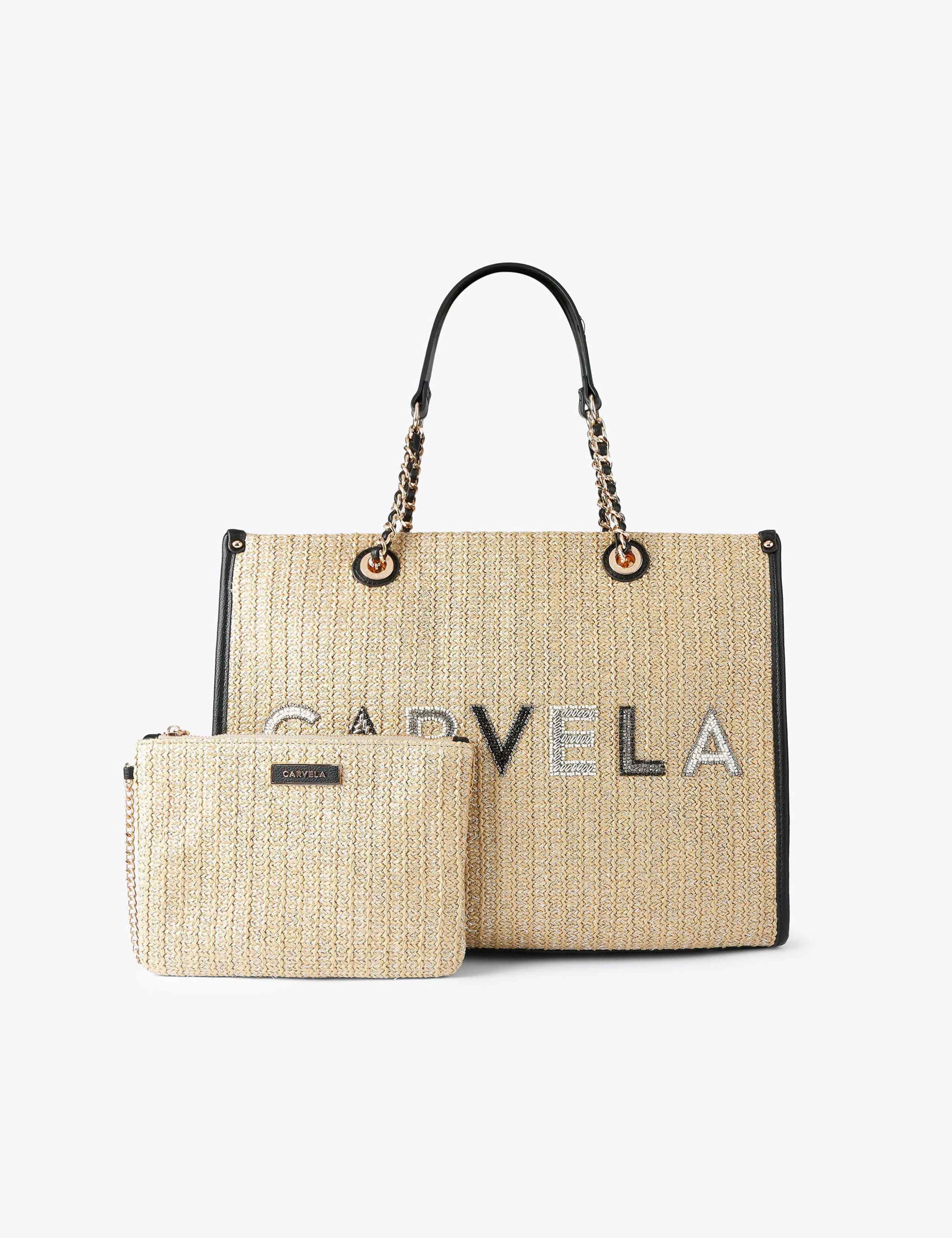 Raffia Beaded Tote Bag