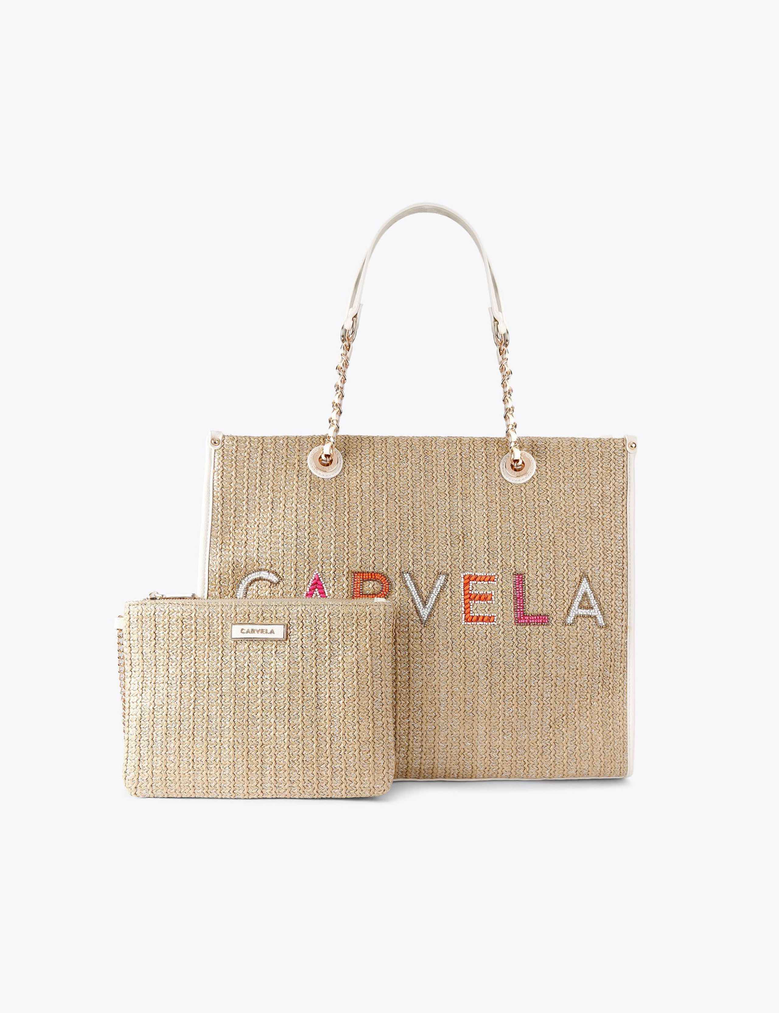Raffia Beaded Tote Bag