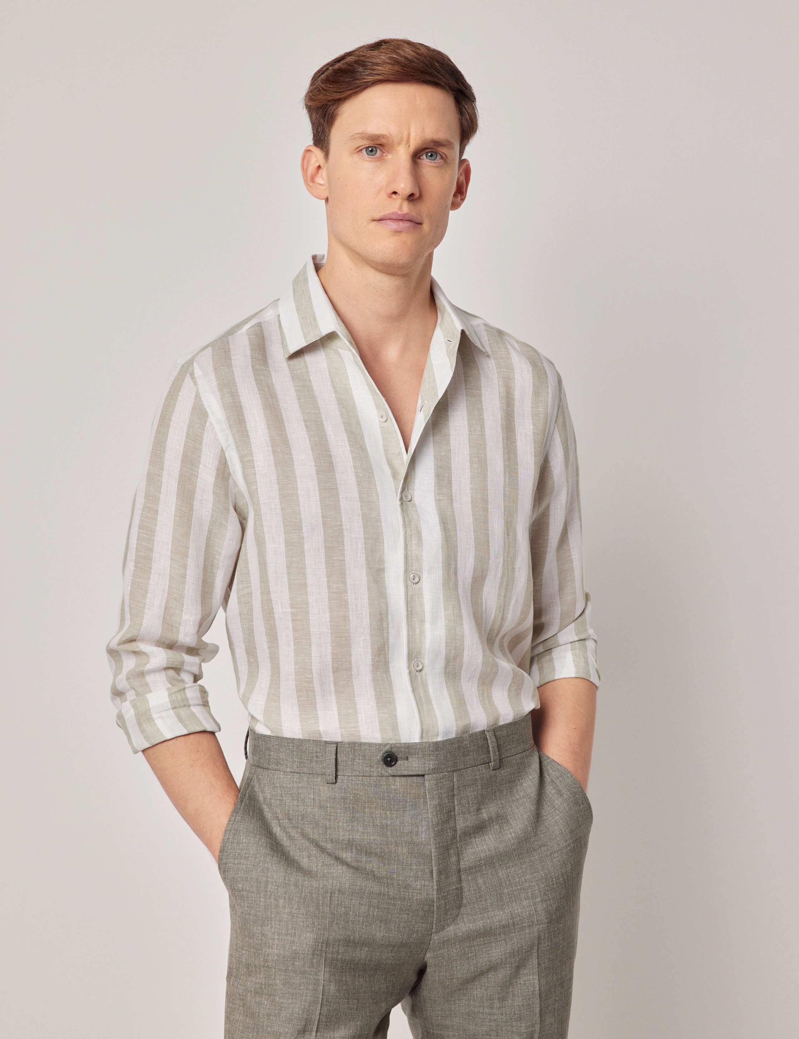 Slim Fit Pure Linen Striped Shirt
